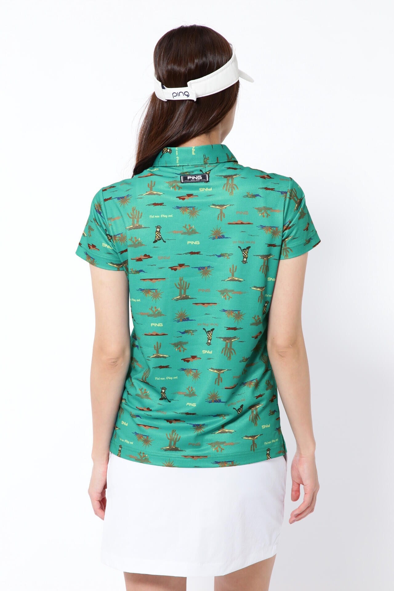 【PING APPAREL】プレイオンザデザートプリントカノコ半袖ポロシャツ ＜NATIVE＞ (LADIES)