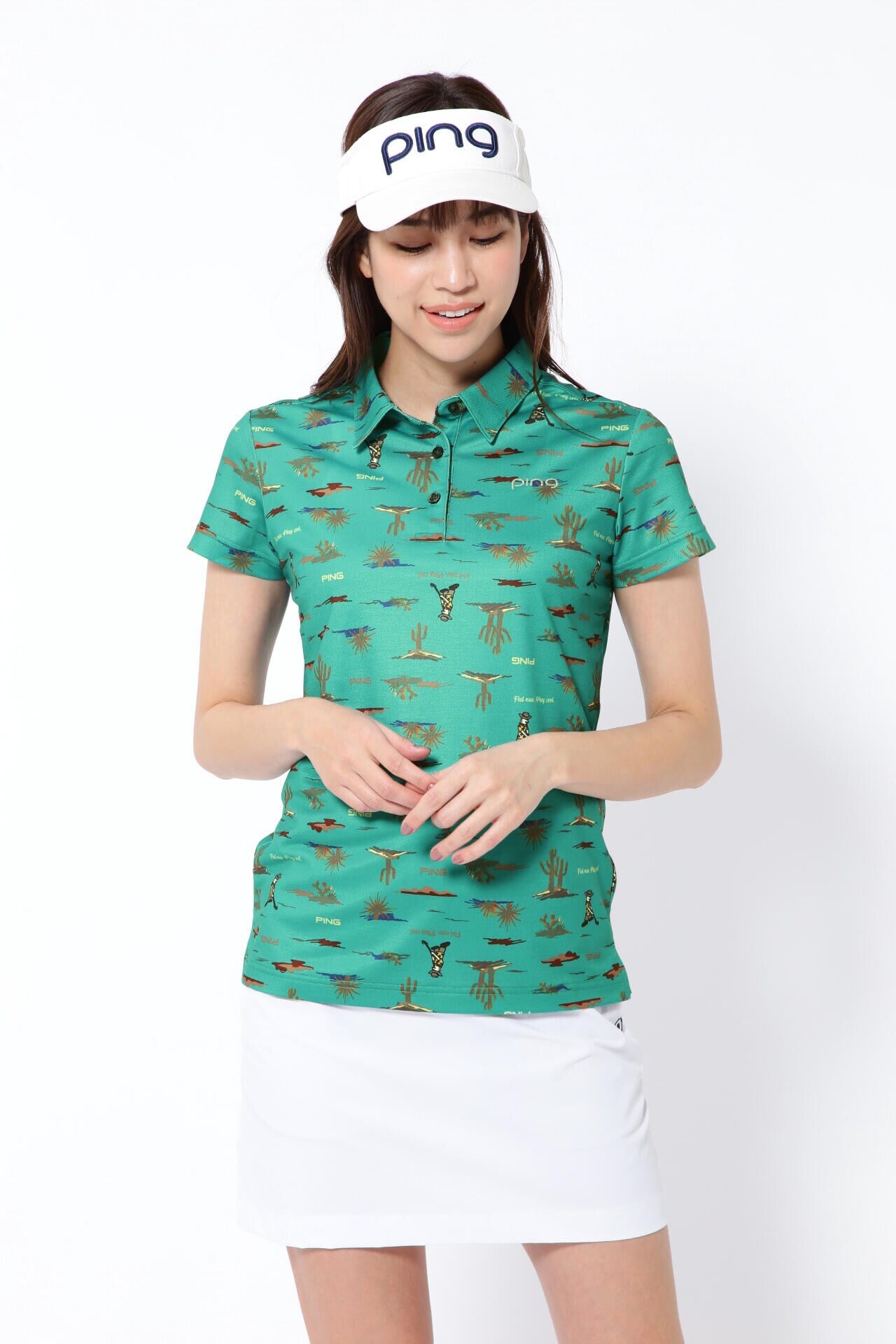 【PING APPAREL】プレイオンザデザートプリントカノコ半袖ポロシャツ ＜NATIVE＞ (LADIES)