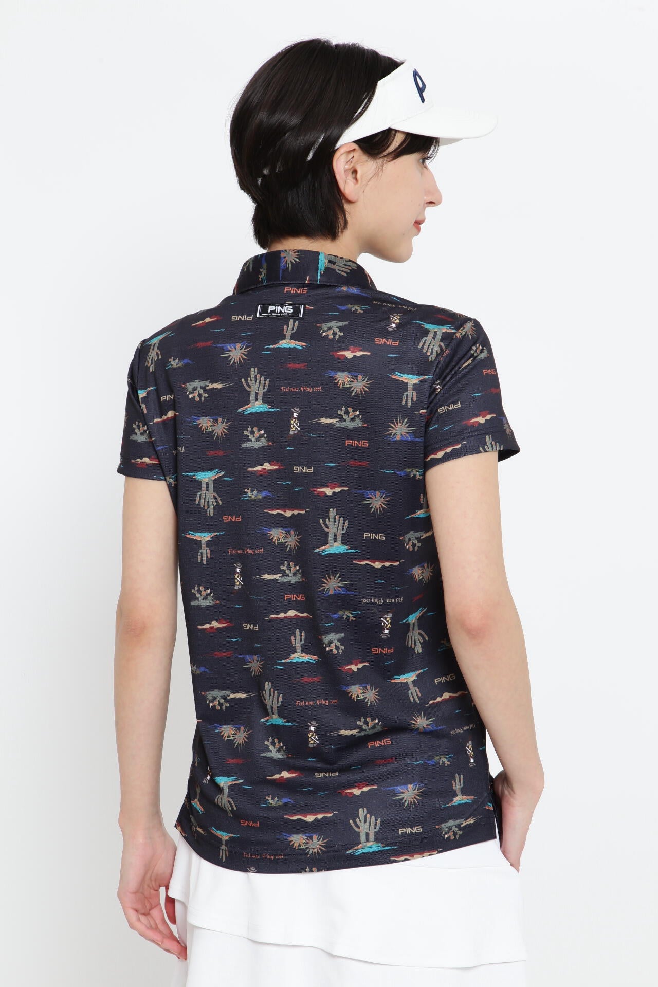 【PING APPAREL】プレイオンザデザートプリントカノコ半袖ポロシャツ ＜NATIVE＞ (LADIES)