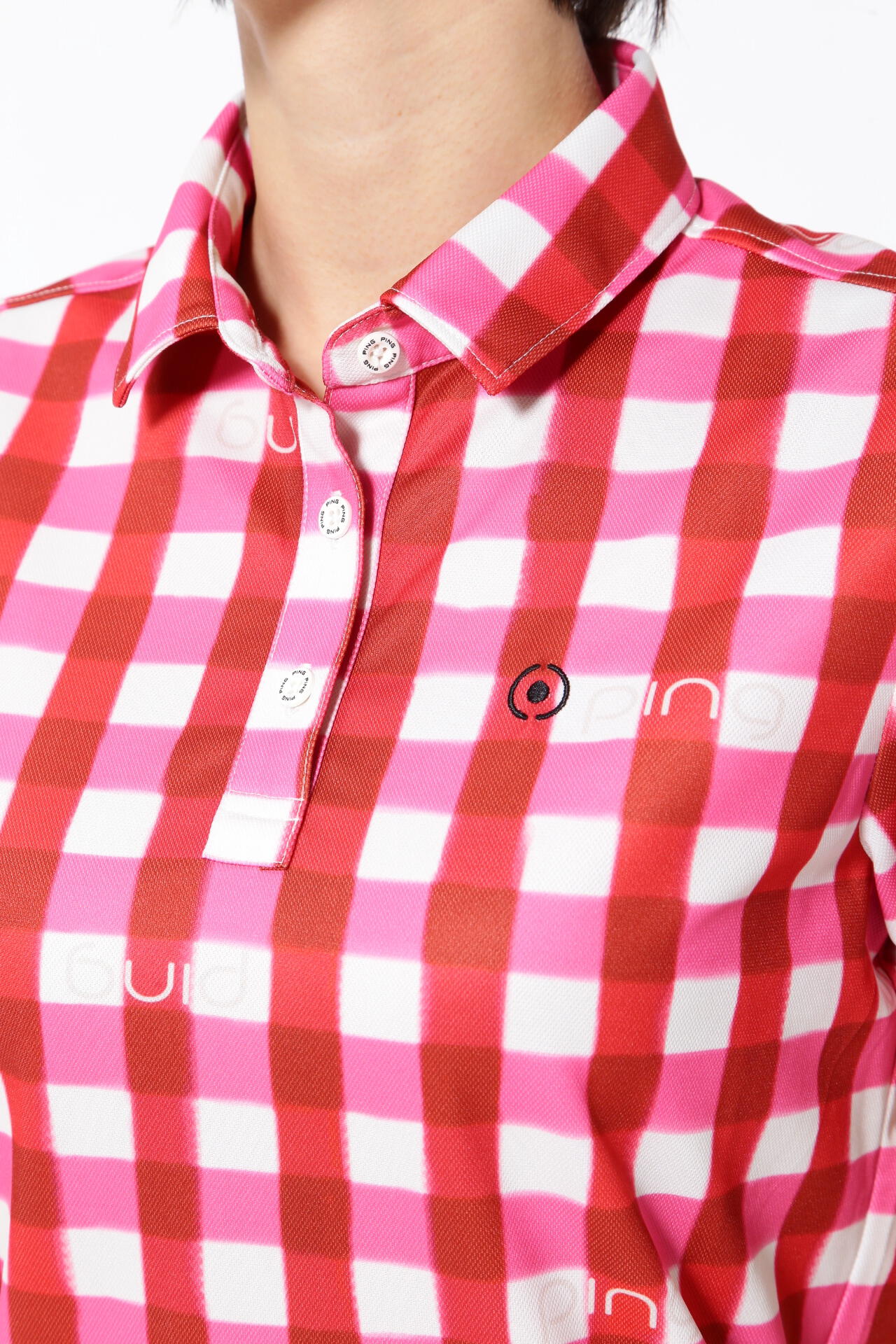 【PING APPAREL】ギンガムチェックプリント 半袖ポロシャツ ＜PRODUCT ADDITION＞ (LADIES)