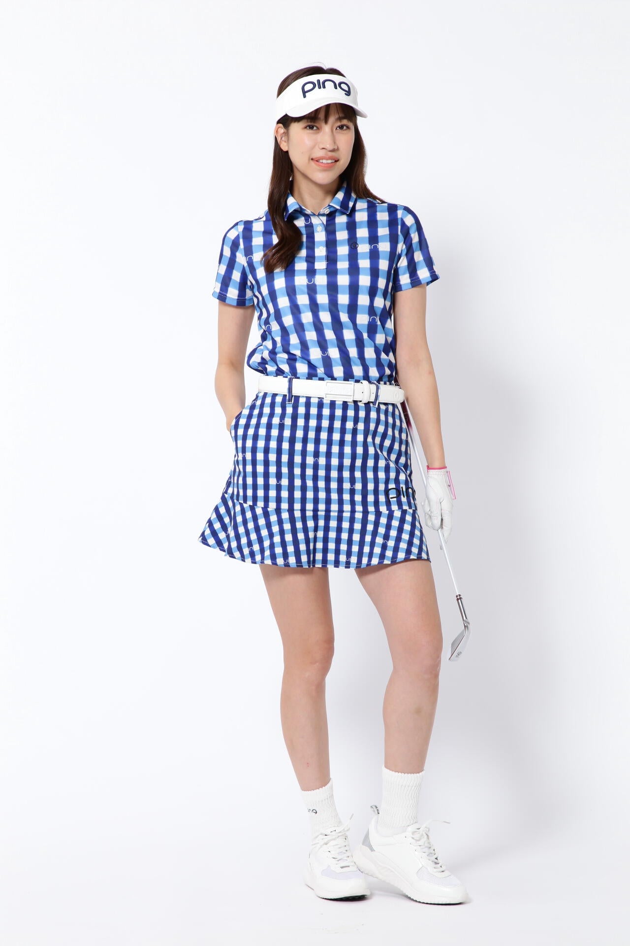 【PING APPAREL】ギンガムチェックプリント 半袖ポロシャツ ＜PRODUCT ADDITION＞ (LADIES)