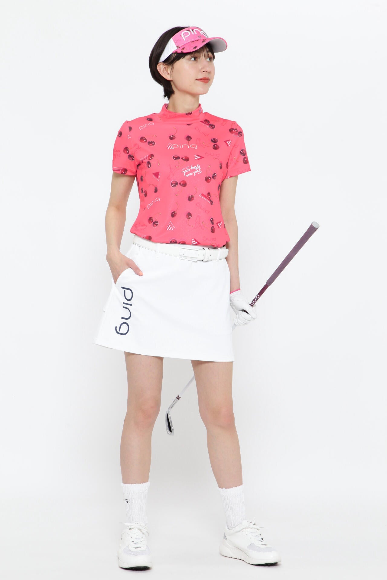 【PING APPAREL】フレッシュフルーツプリント ポリエステルカノコ半袖ハイネックカットソー ＜NATIVE＞ (LADIES)