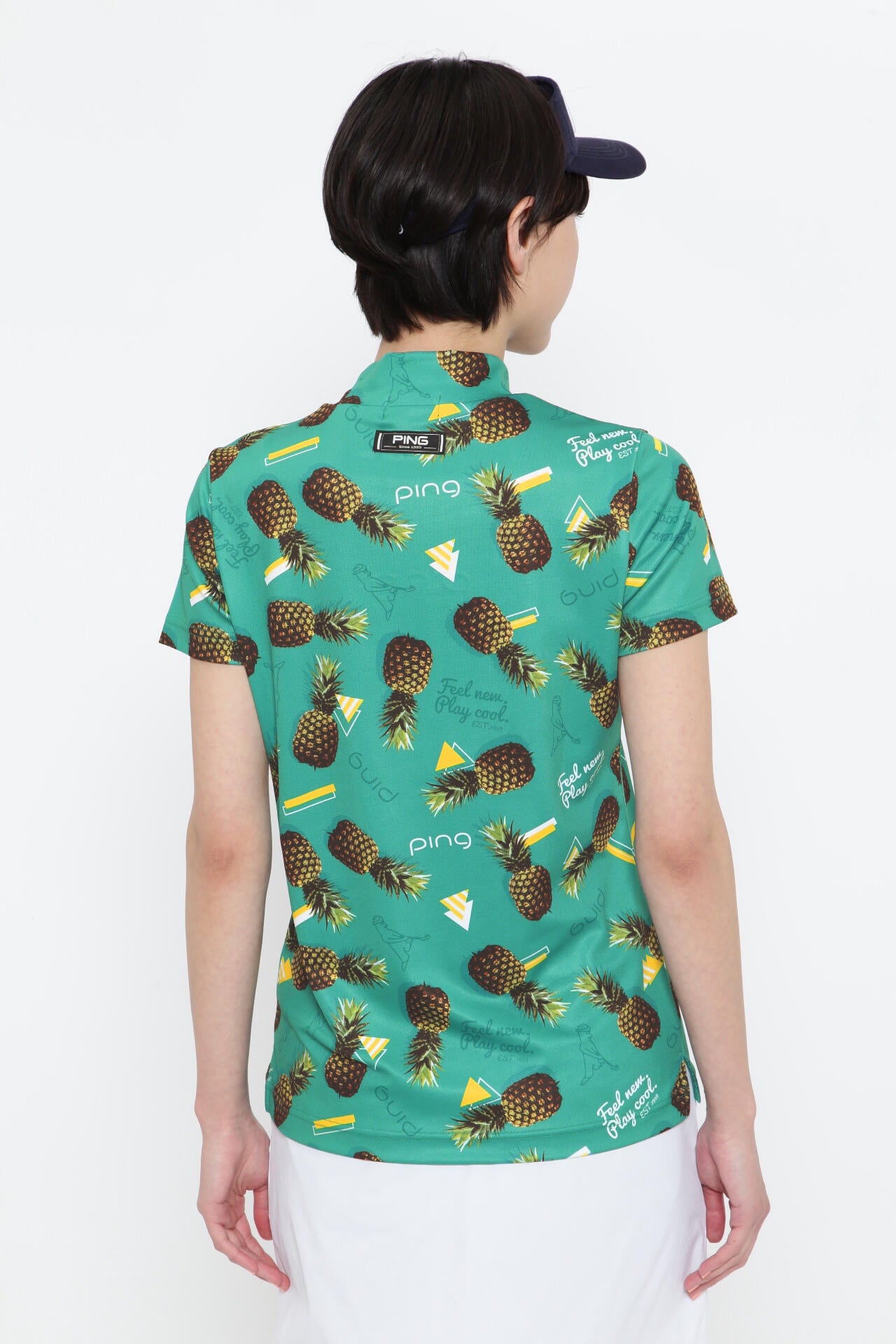 【PING APPAREL】フレッシュフルーツプリント ポリエステルカノコ半袖ハイネックカットソー ＜NATIVE＞ (LADIES)