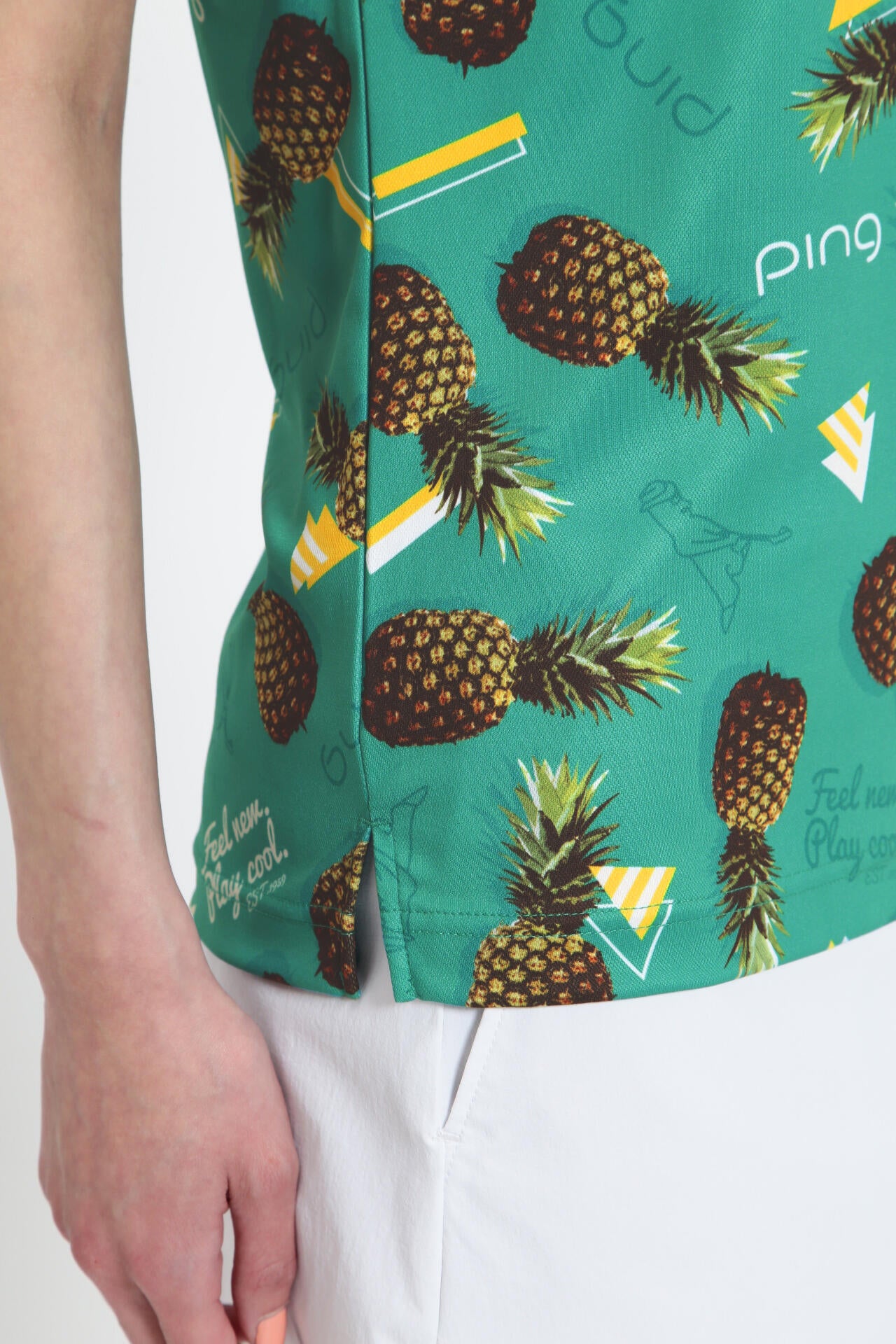 【PING APPAREL】フレッシュフルーツプリント ポリエステルカノコ半袖ハイネックカットソー ＜NATIVE＞ (LADIES)