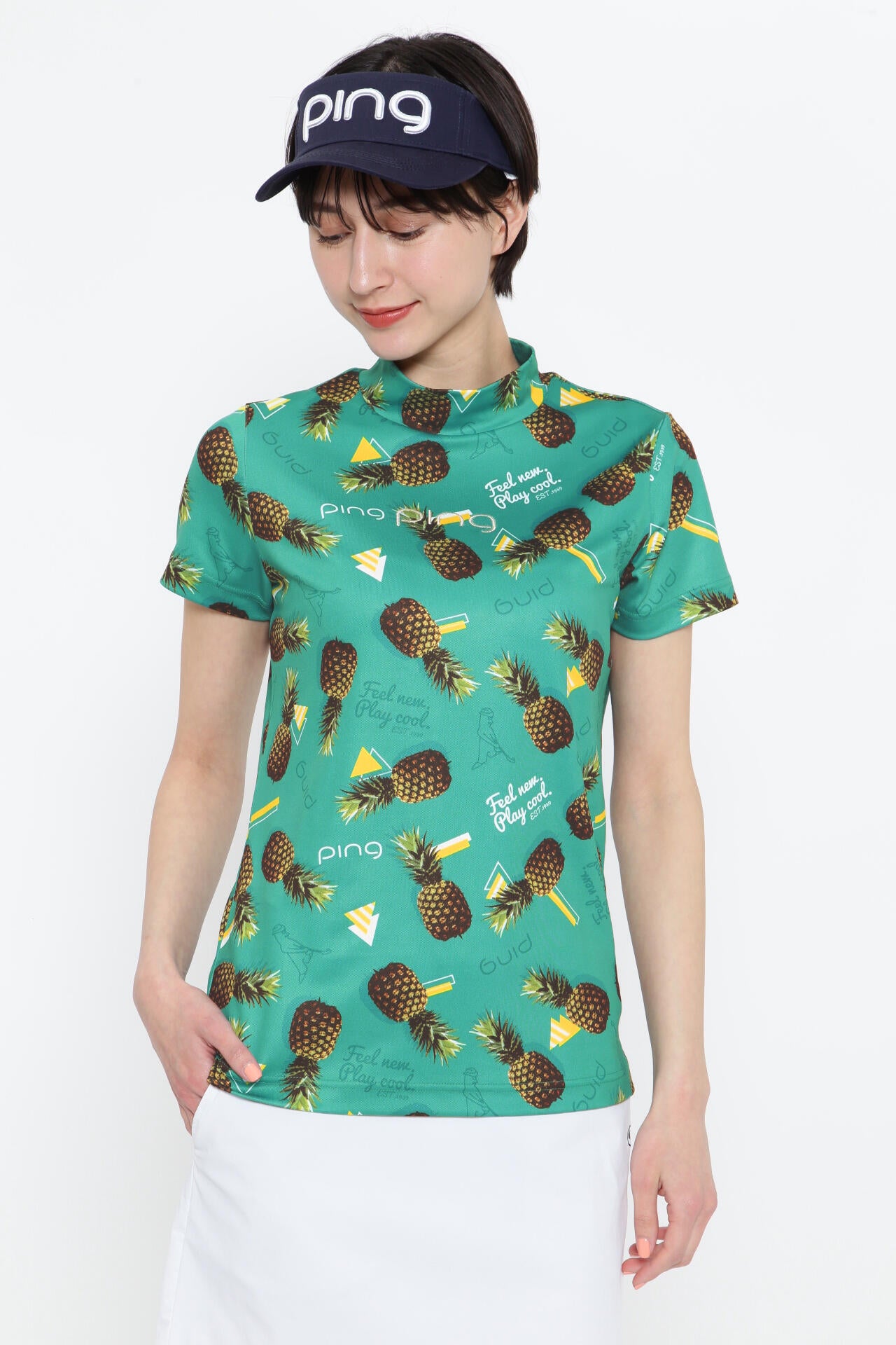 【PING APPAREL】フレッシュフルーツプリント ポリエステルカノコ半袖ハイネックカットソー ＜NATIVE＞ (LADIES)
