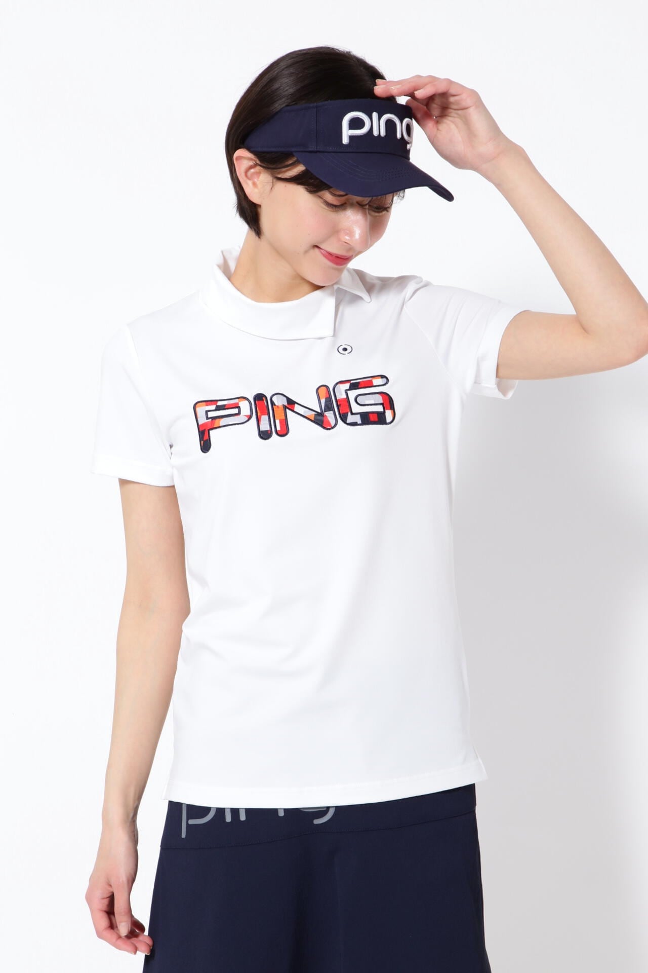 【PING APPAREL】コットンライク天竺 半袖デザイン衿カットソー ＜NATIVE＞ (LADIES)