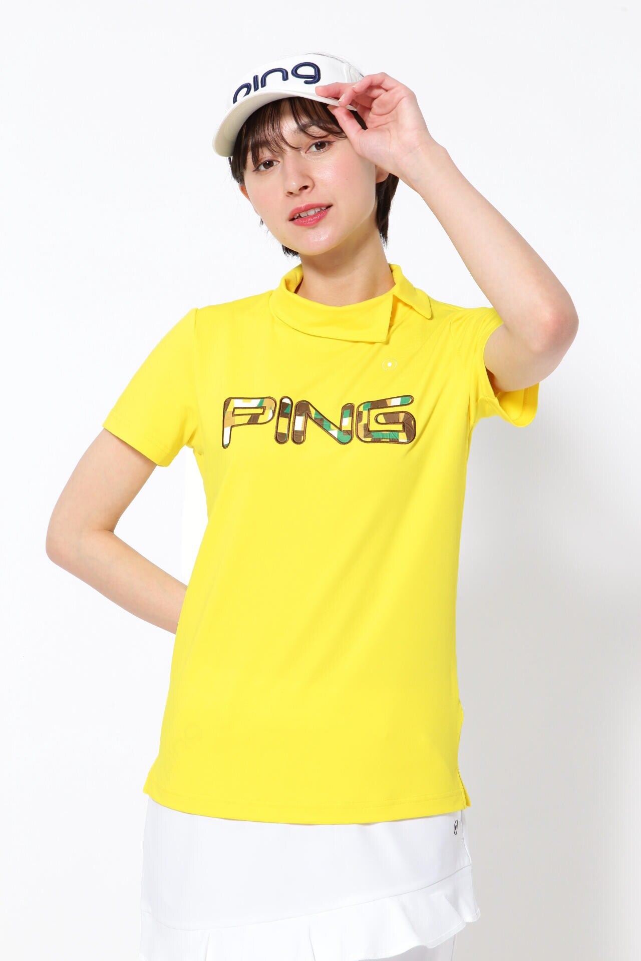 【PING APPAREL】コットンライク天竺 半袖デザイン衿カットソー ＜NATIVE＞ (LADIES)