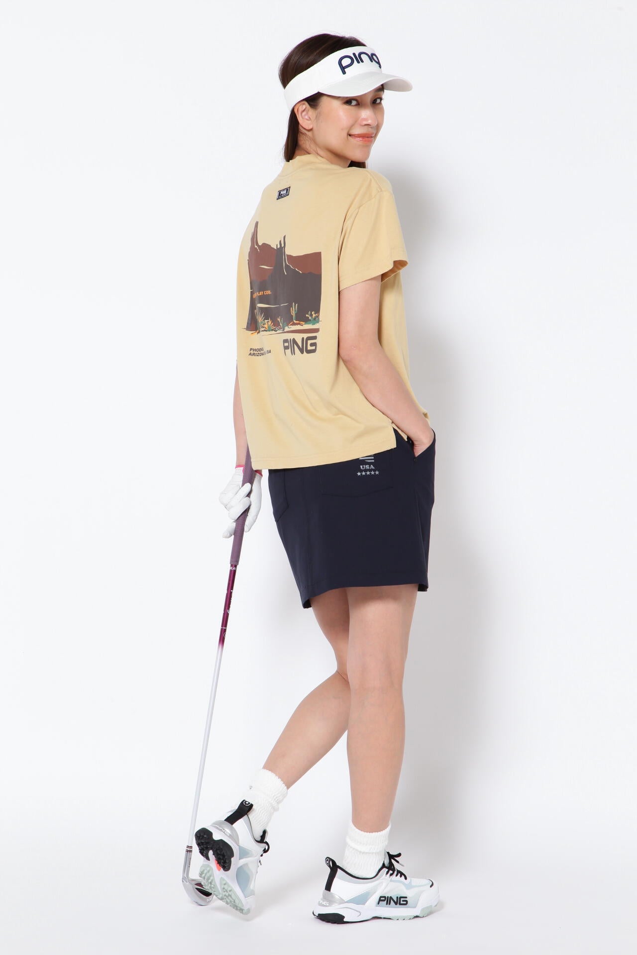 【PING APPAREL】綿ポリエステル天竺 ビッグシルエット 10色 半袖ハイネックカットソー ＜NATIVE＞ (LADIES)