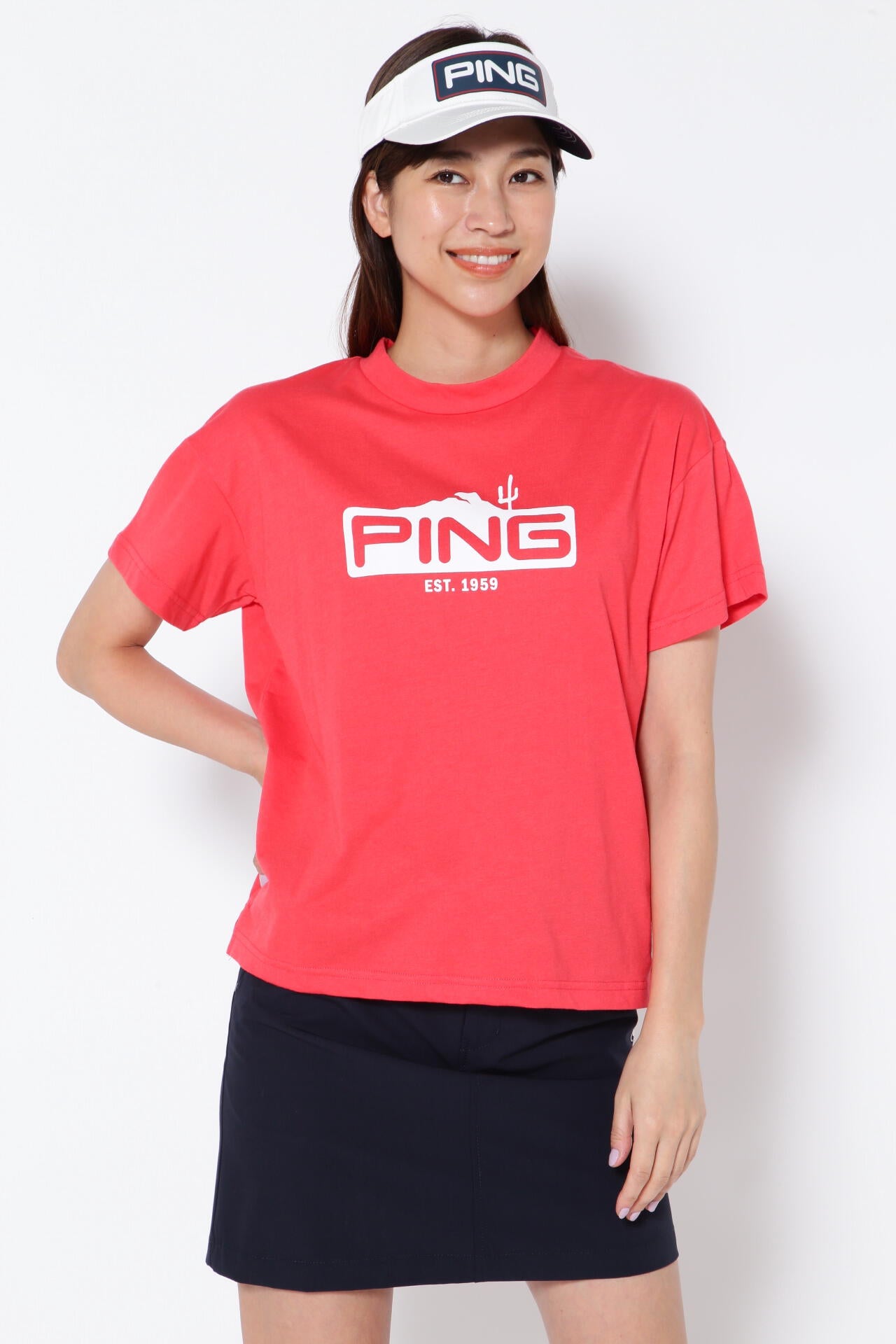 【PING APPAREL】綿ポリエステル天竺 ビッグシルエット 10色 半袖ハイネックカットソー ＜NATIVE＞ (LADIES)