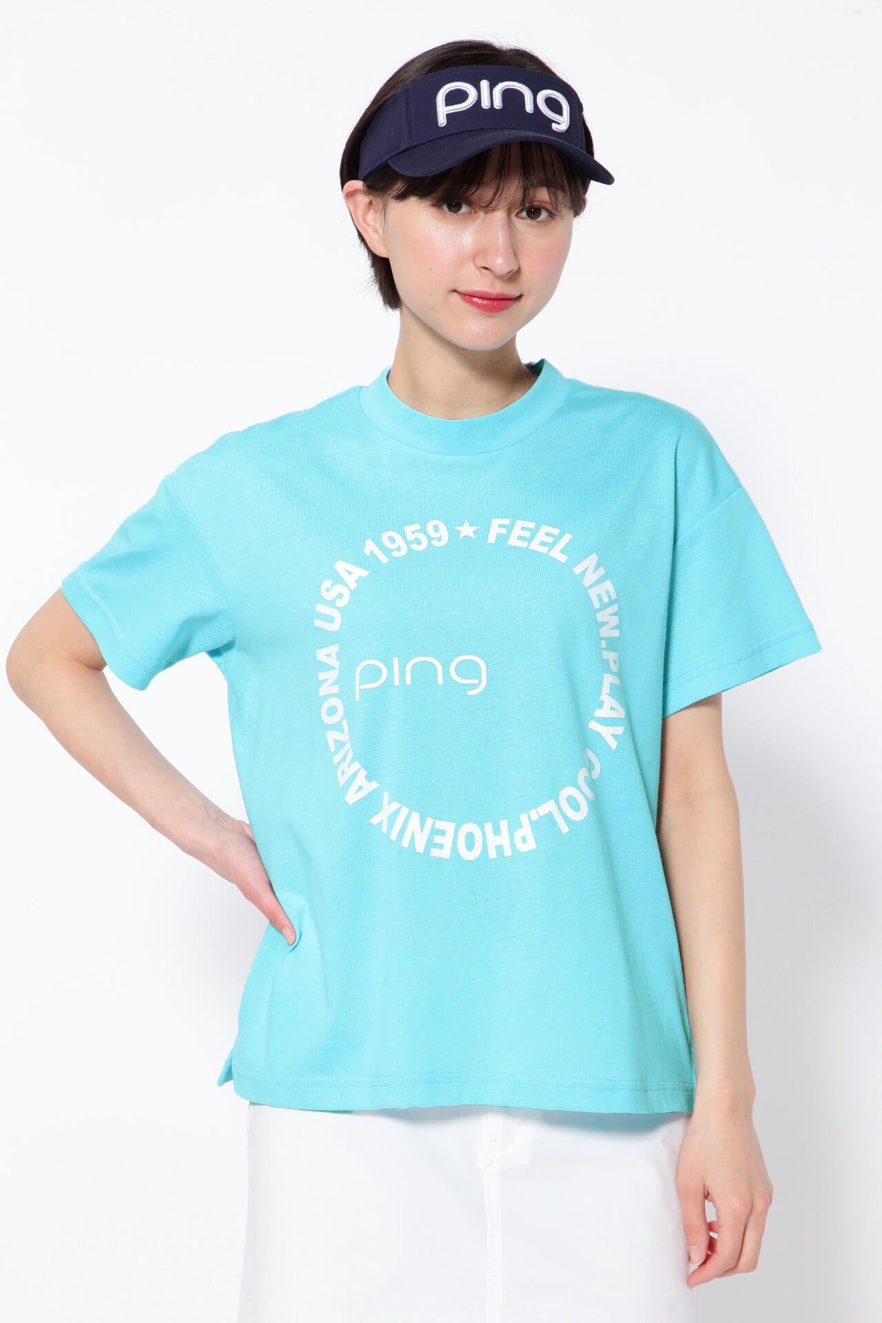 【PING APPAREL】綿ポリエステル天竺 ビッグシルエット 10色 半袖ハイネックカットソー ＜NATIVE＞ (LADIES)