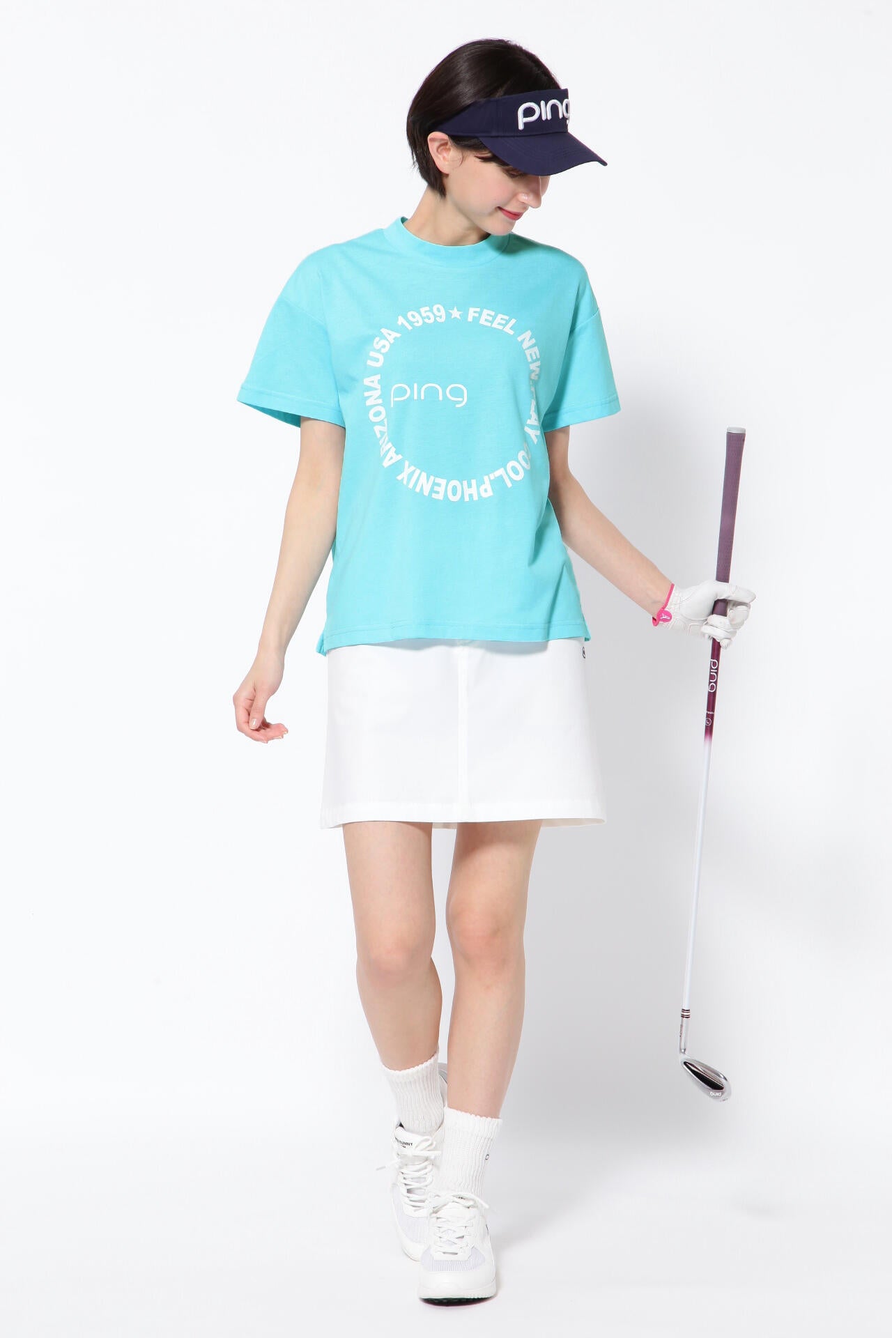 【PING APPAREL】綿ポリエステル天竺 ビッグシルエット 10色 半袖ハイネックカットソー ＜NATIVE＞ (LADIES)