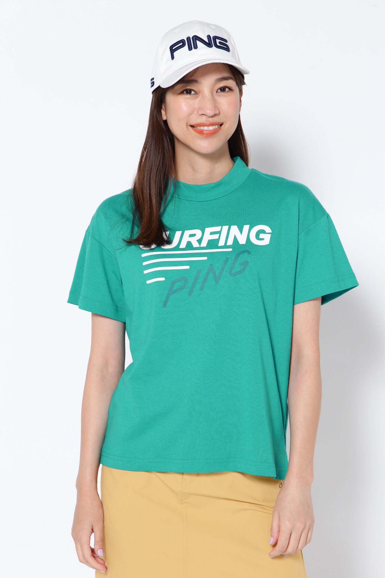 【PING APPAREL】綿ポリエステル天竺 ビッグシルエット 10色 半袖ハイネックカットソー ＜NATIVE＞ (LADIES)
