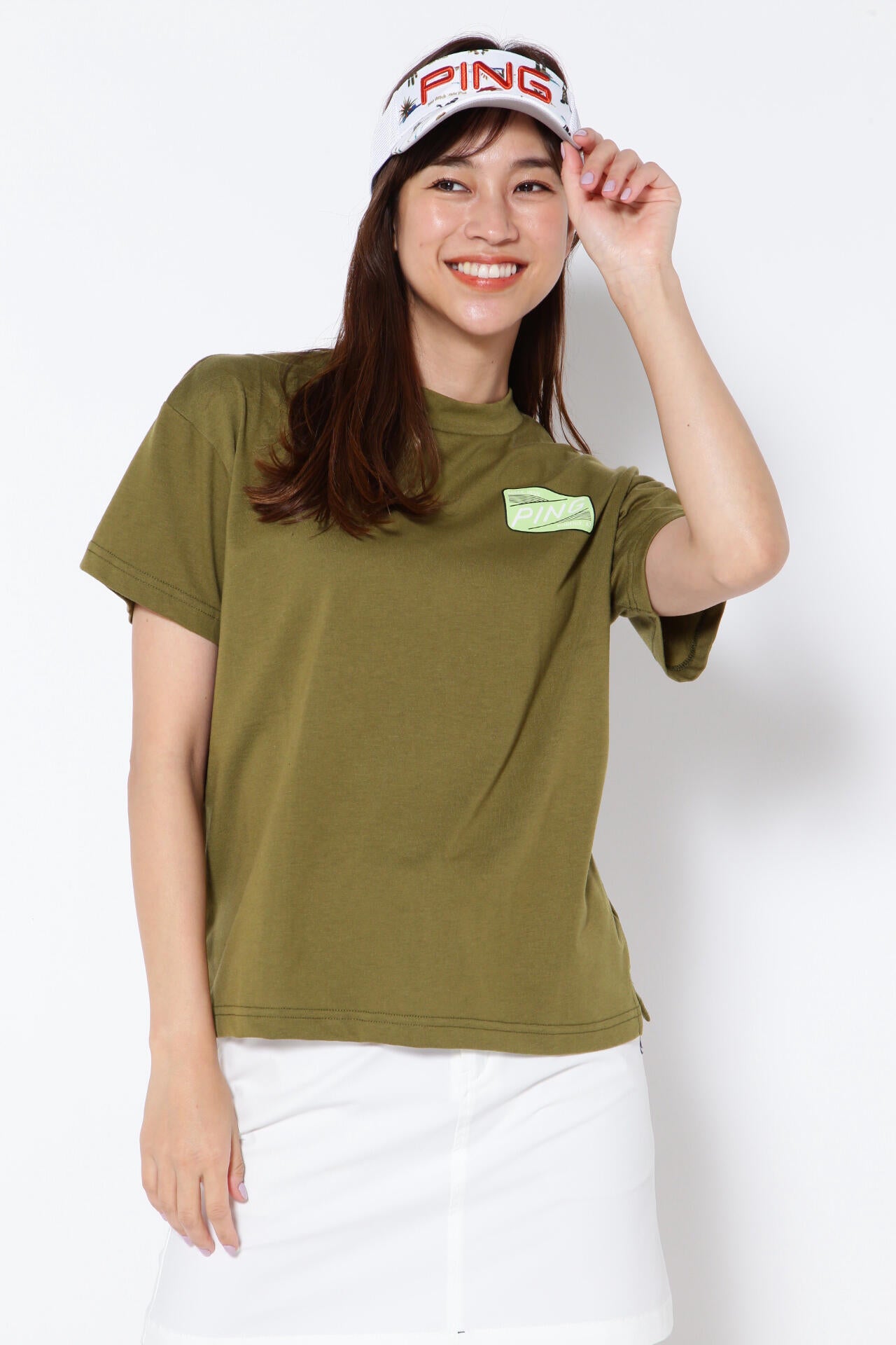 【PING APPAREL】綿ポリエステル天竺 ビッグシルエット 10色 半袖ハイネックカットソー ＜NATIVE＞ (LADIES)