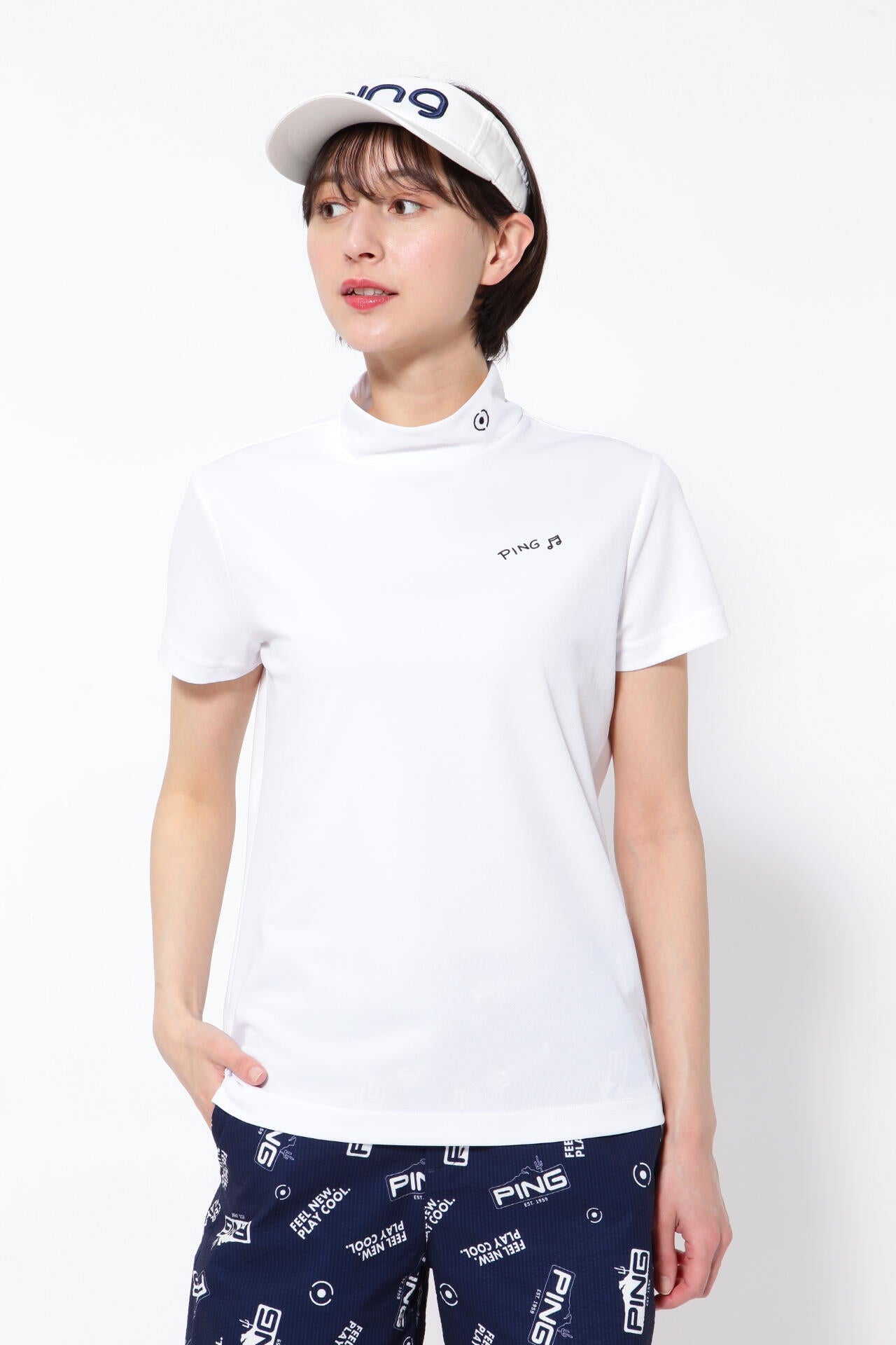 【PING APPAREL】ポリエステルカノコ 10色 半袖ハイネックカットソー ＜NATIVE＞ (LADIES)