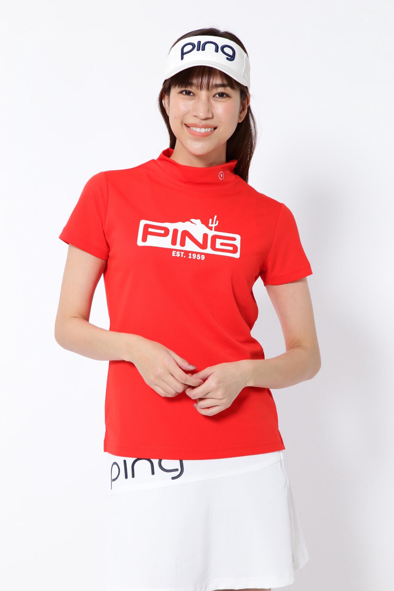 【PING APPAREL】ポリエステルカノコ 10色 半袖ハイネックカットソー ＜NATIVE＞ (LADIES)