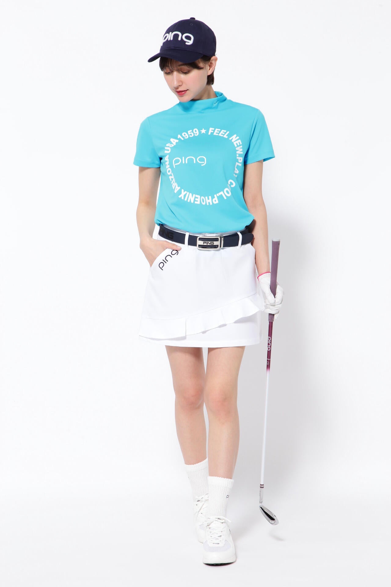 【PING APPAREL】ポリエステルカノコ 10色 半袖ハイネックカットソー ＜NATIVE＞ (LADIES)