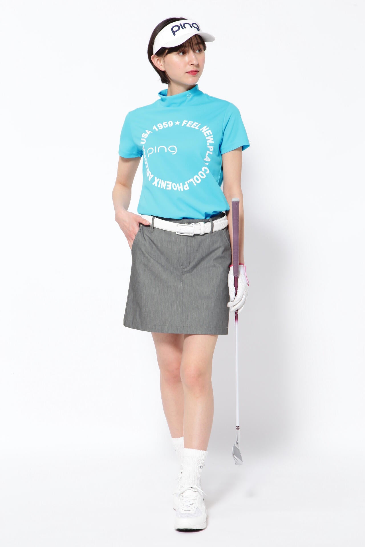 【PING APPAREL】ポリエステルカノコ 10色 半袖ハイネックカットソー ＜NATIVE＞ (LADIES)