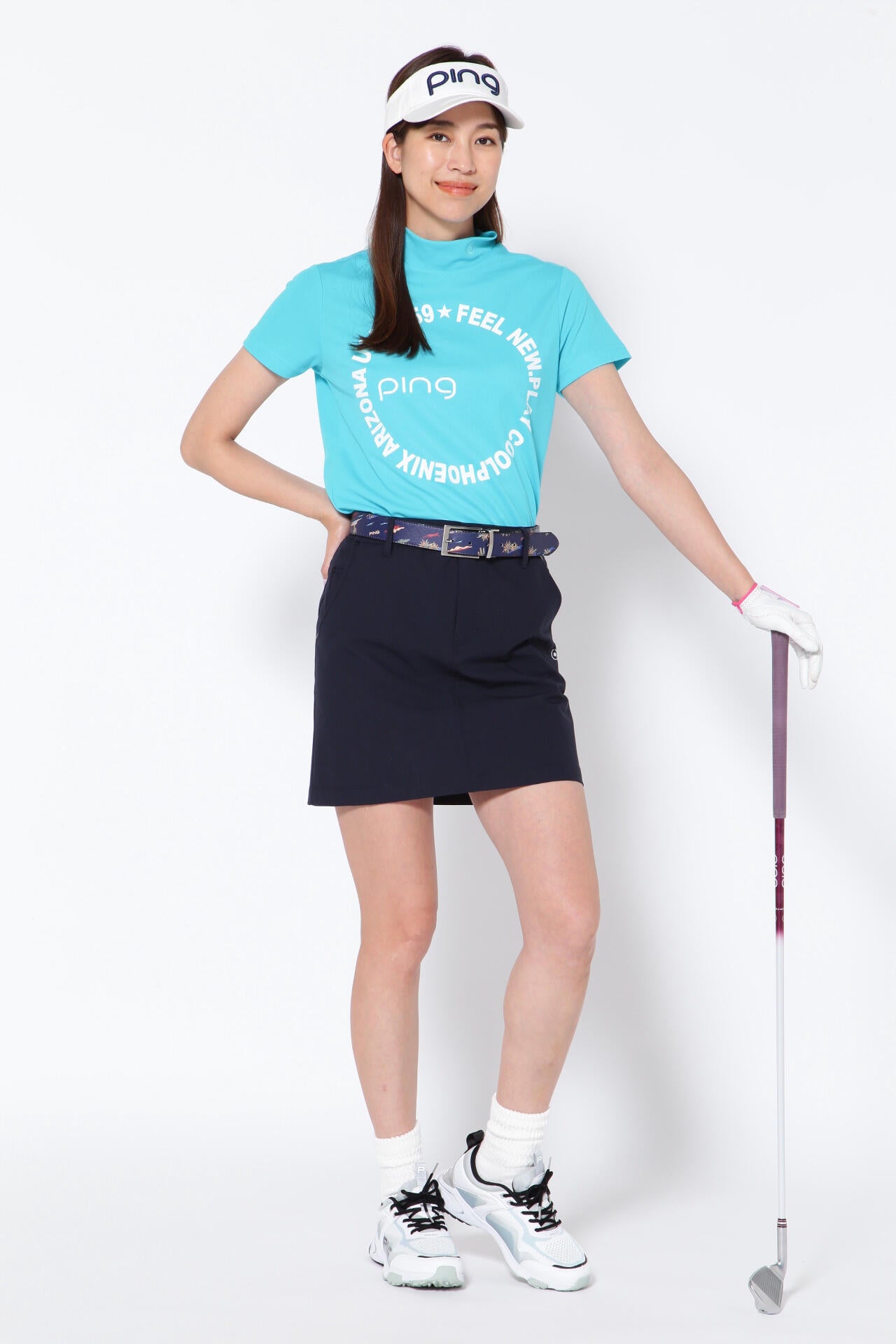 【PING APPAREL】ポリエステルカノコ 10色 半袖ハイネックカットソー ＜NATIVE＞ (LADIES)