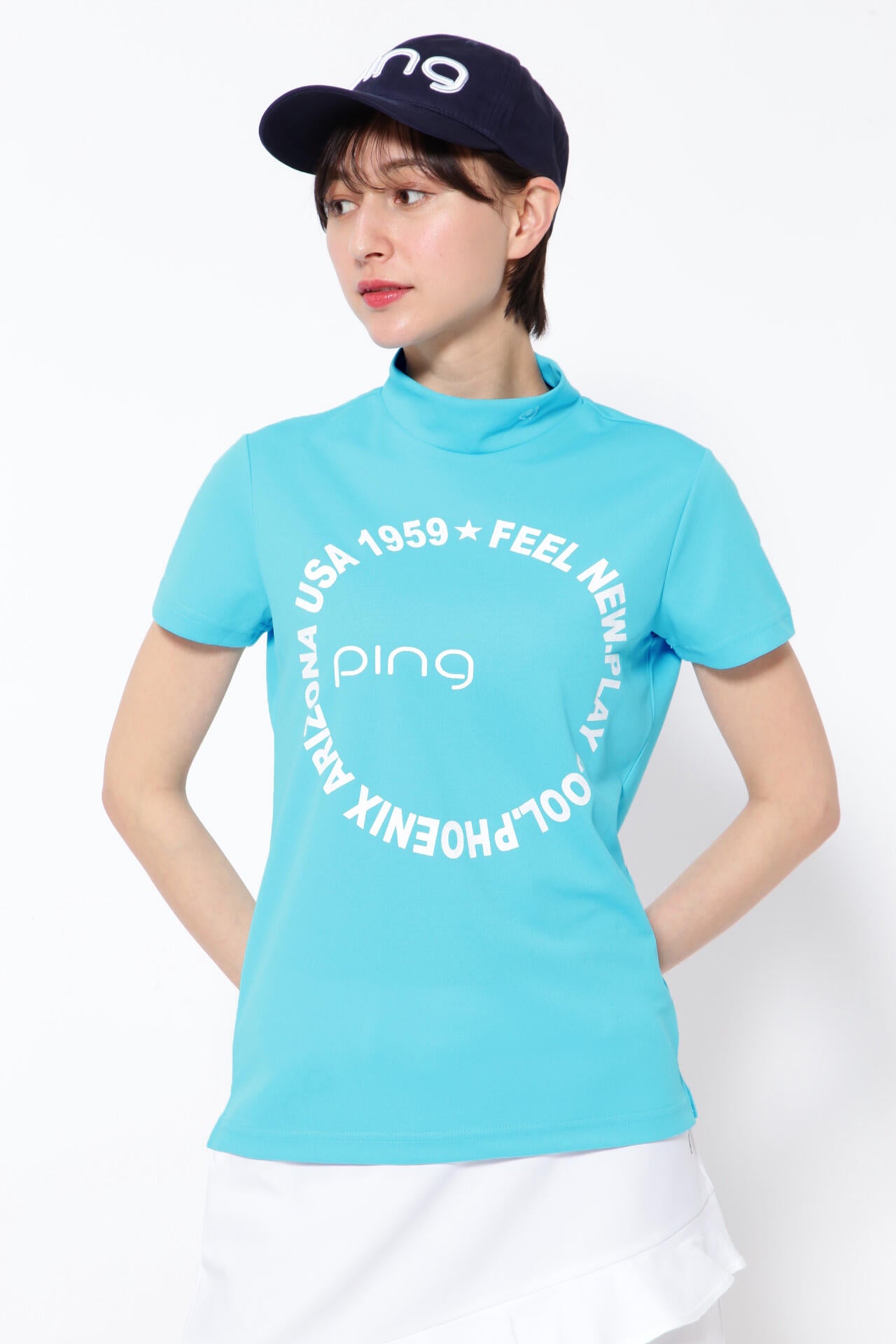 PING APPAREL】ポリエステルカノコ 10色 半袖ハイネックカットソー