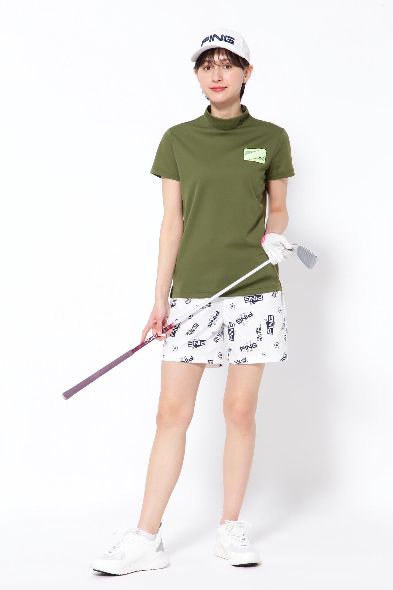 【PING APPAREL】ポリエステルカノコ 10色 半袖ハイネックカットソー ＜NATIVE＞ (LADIES)