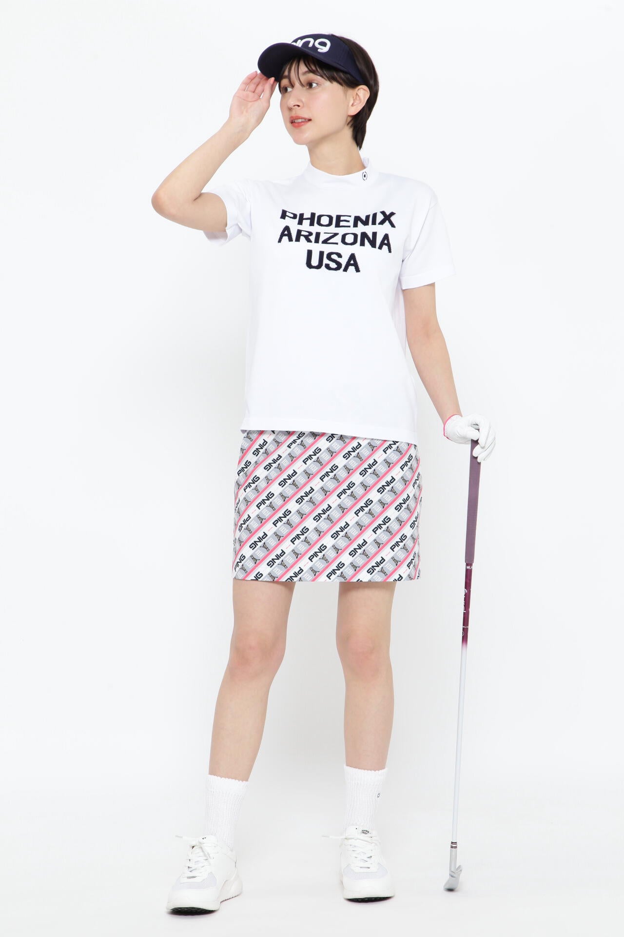 【PING APPAREL】ロゴ柄 半袖ハイネックニットプルオーバー ＜NATIVE＞ (LADIES)