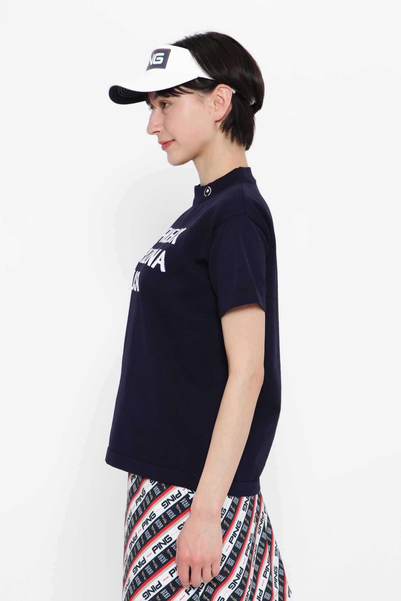 【PING APPAREL】ロゴ柄 半袖ハイネックニットプルオーバー ＜NATIVE＞ (LADIES)