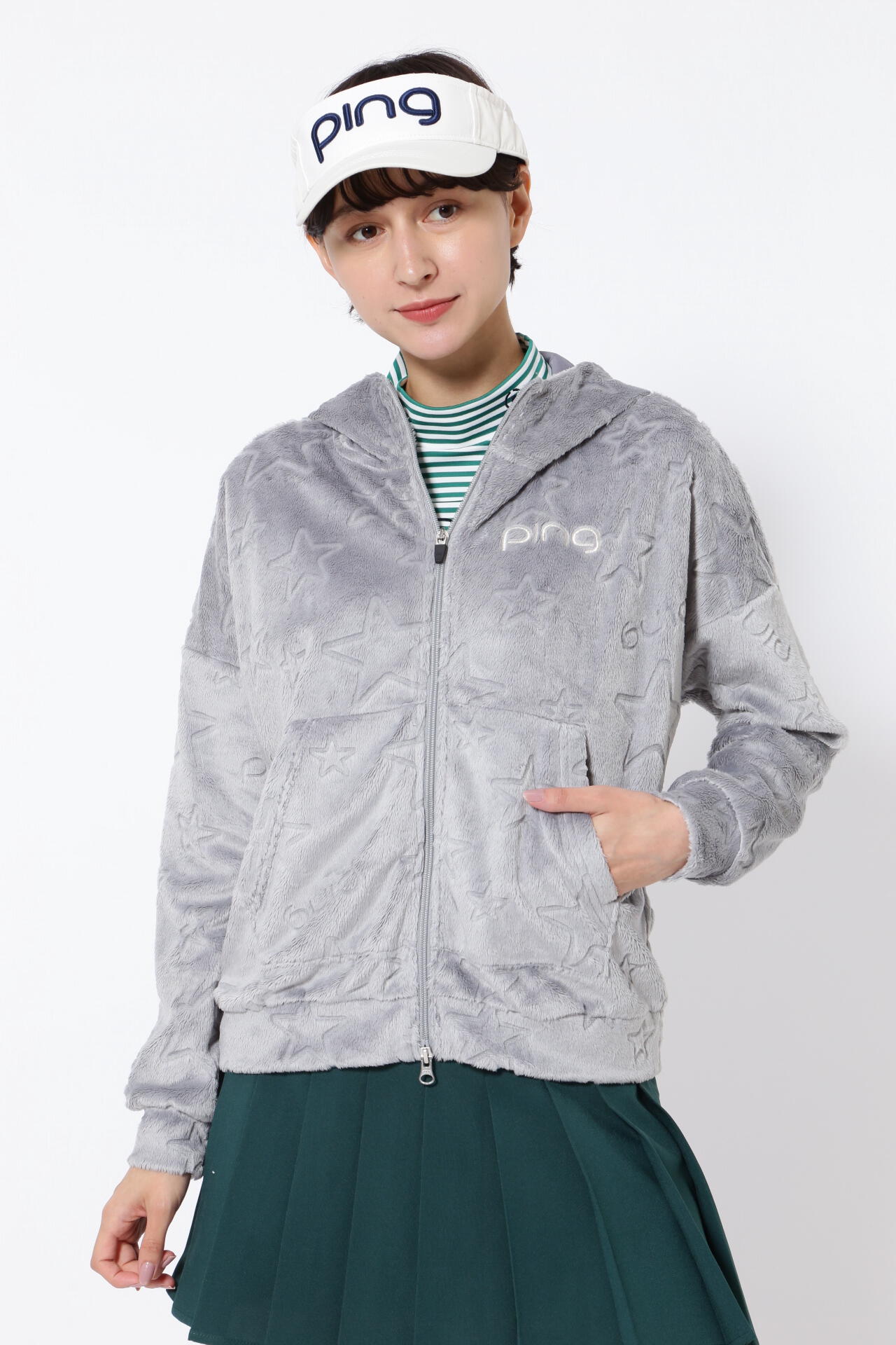 未使用品❗️PING ピン　L レディース　ブルゾン　ダブルジップ　総柄　グレー 未使用品❗️PING ピン L レディース ブルゾン ダブルジップ 総柄