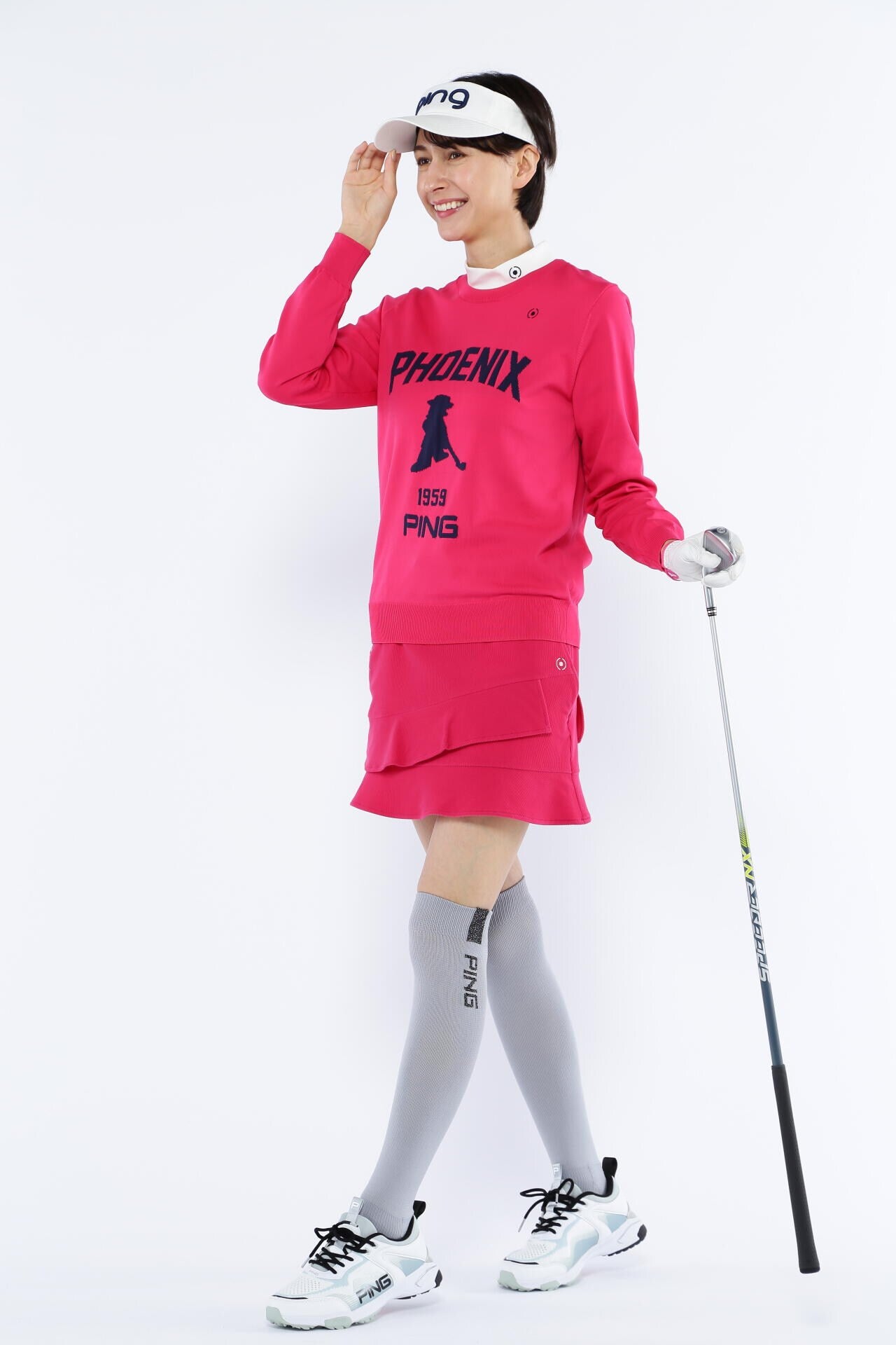 PING APPAREL】星柄ボーダーストレッチスムース半袖ハイネック
