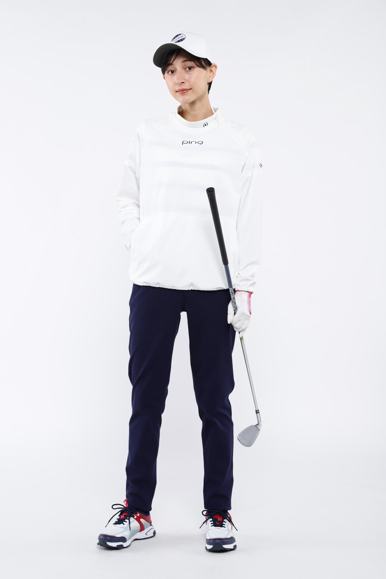 PING APPAREL】星柄ボーダーストレッチスムース半袖ハイネック