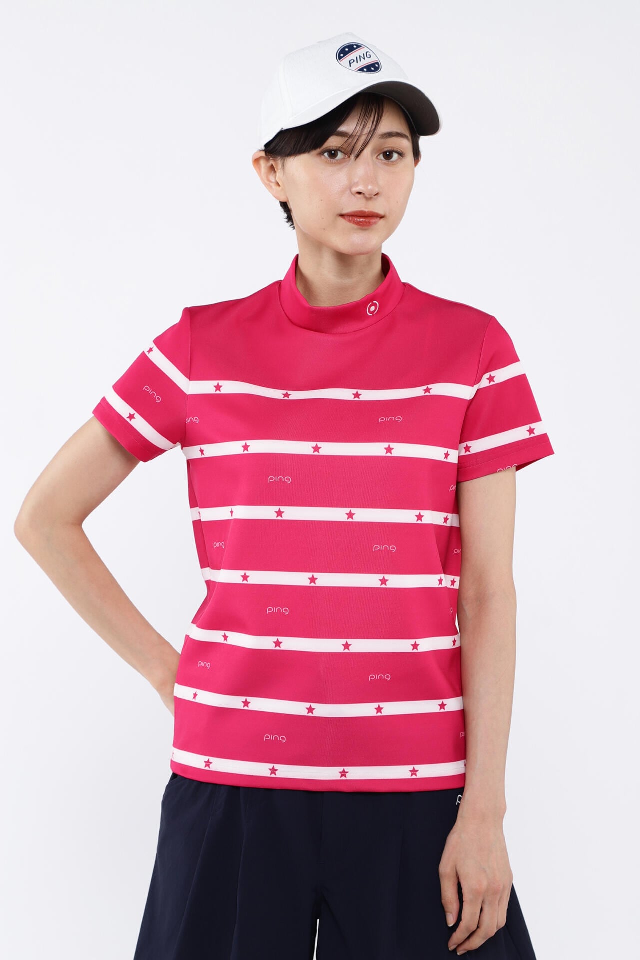 Ping  M様限定 PING APPAREL】星柄ボーダーストレッチスムース半袖ハイネック