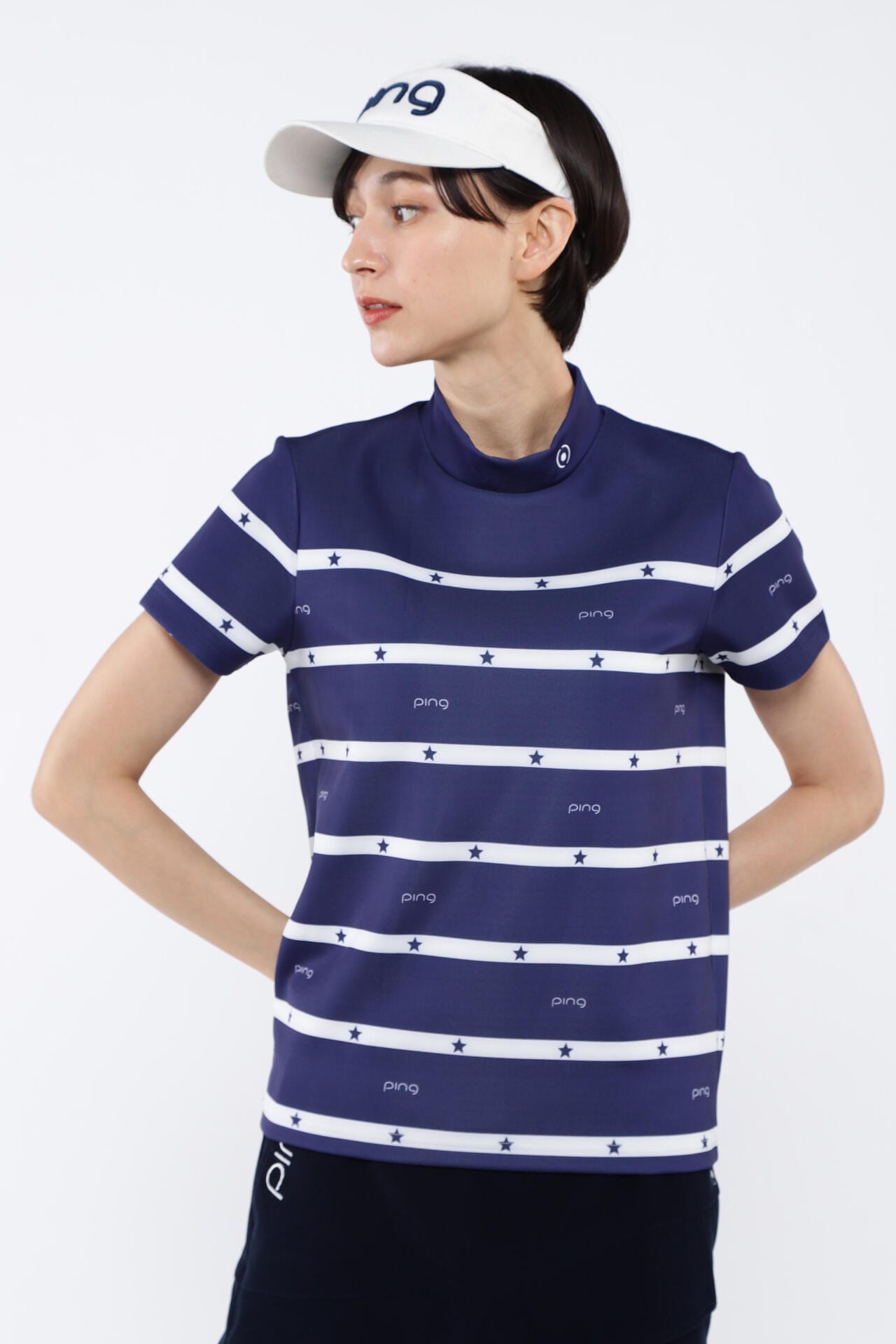 Ping  M様限定 PING APPAREL】星柄ボーダーストレッチスムース半袖ハイネック