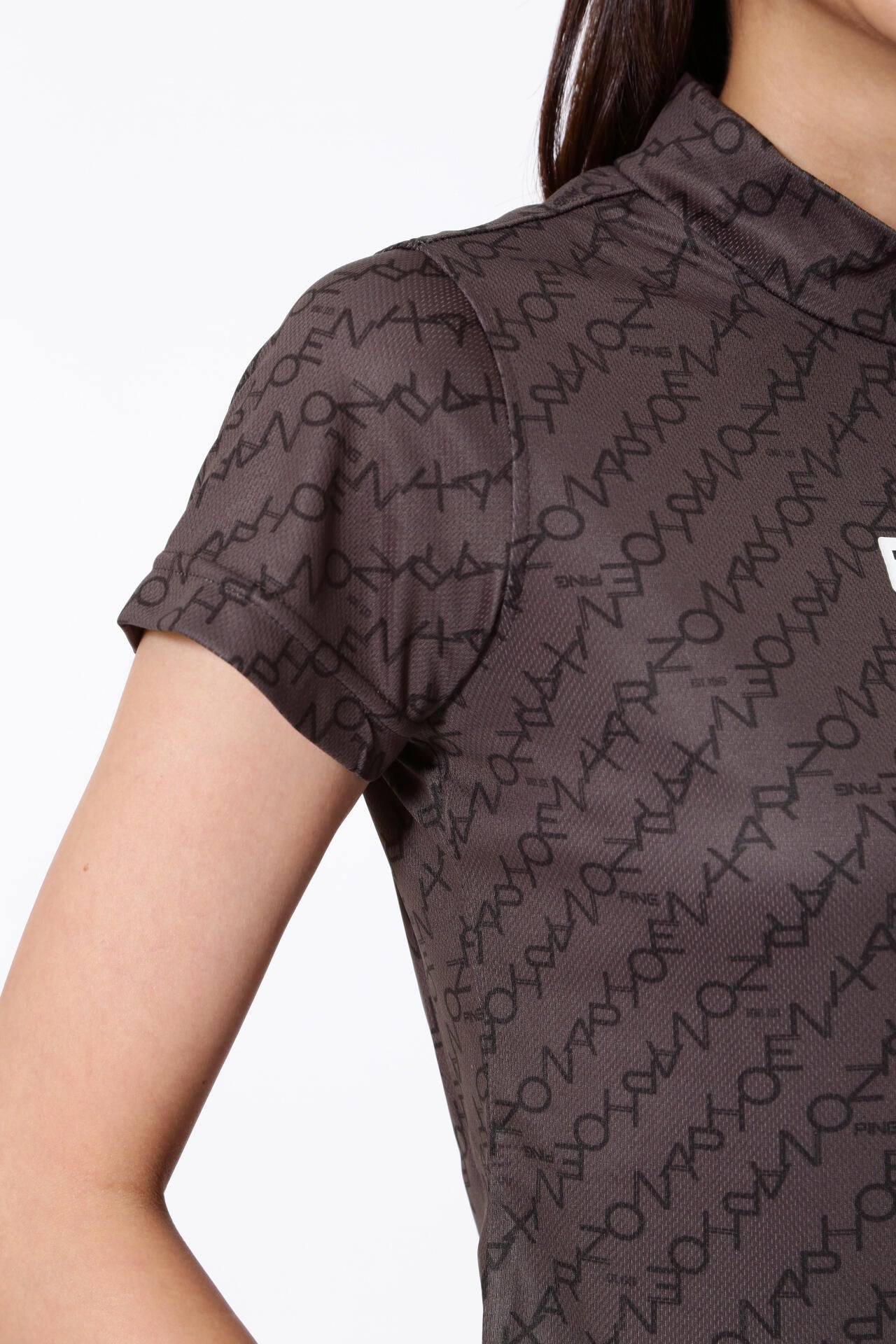 【PING APPAREL】総柄転写プリント クールコア ストレッチ起毛半袖UVハイネック＜PERFORMANCE＞ (LADIES)