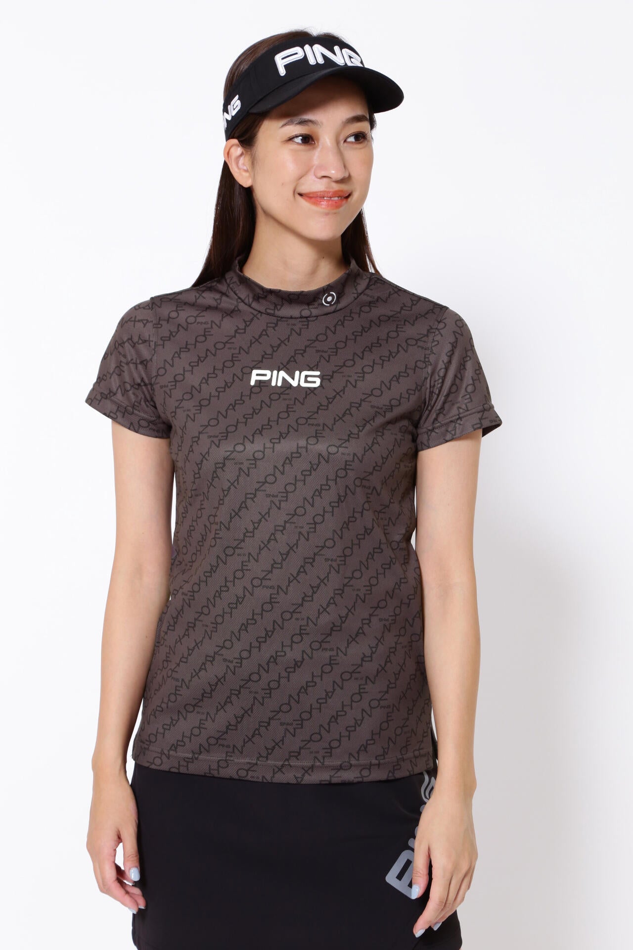 【PING APPAREL】総柄転写プリント クールコア ストレッチ起毛半袖UVハイネック＜PERFORMANCE＞ (LADIES)