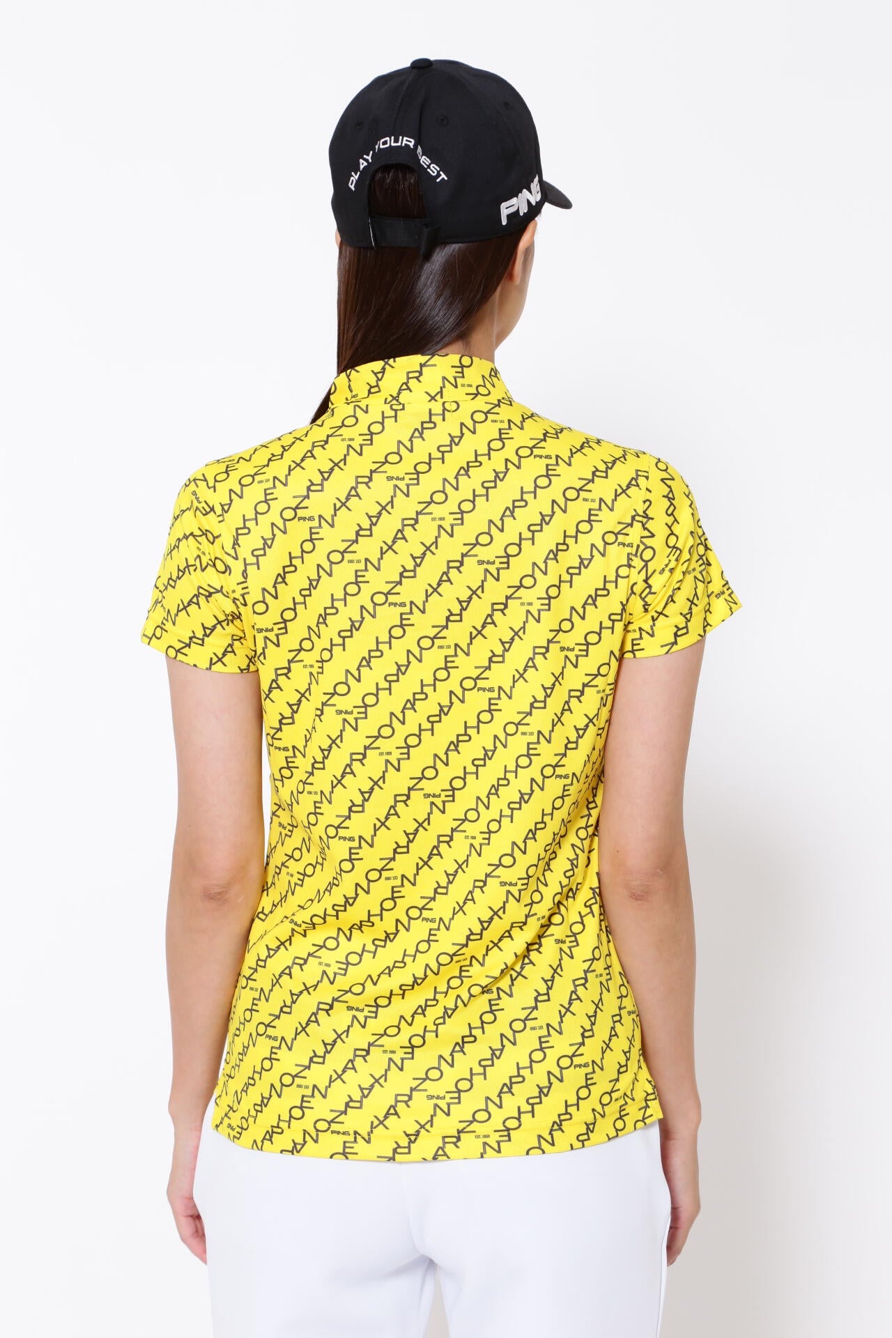 【PING APPAREL】総柄転写プリント クールコア ストレッチ起毛半袖UVハイネック＜PERFORMANCE＞ (LADIES)