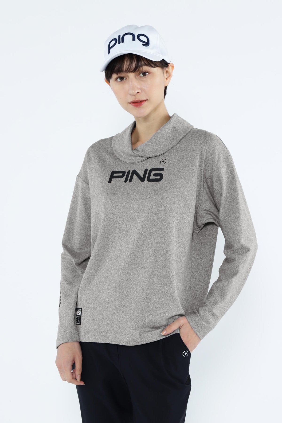【PING APPAREL】ベアスムースUVハイストレッチ長袖裏フリース変形ハイネックカットソー ＜GOLD＞ (LADIES)
