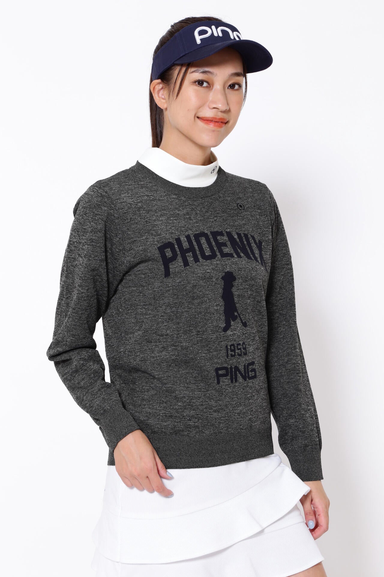 値下げ❕【新品未使用】PING ピンゴルフARIZONAジャガードニット紺 PING APPAREL】PHOENIX Mr.PINGジャガード軽量クルーネックニットプル
