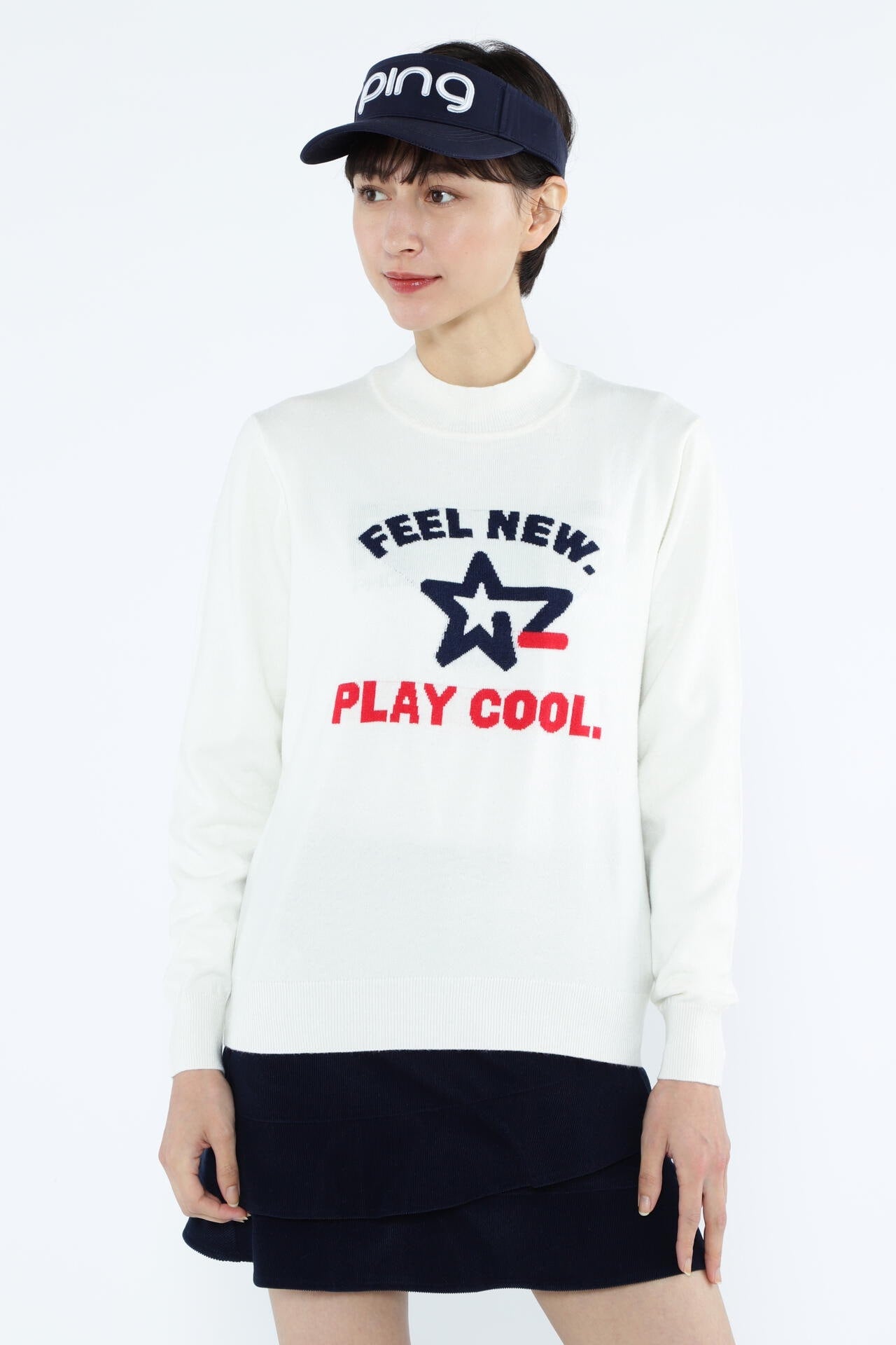 PING APPAREL】カレッジロゴジャガード クルーネックニットプル