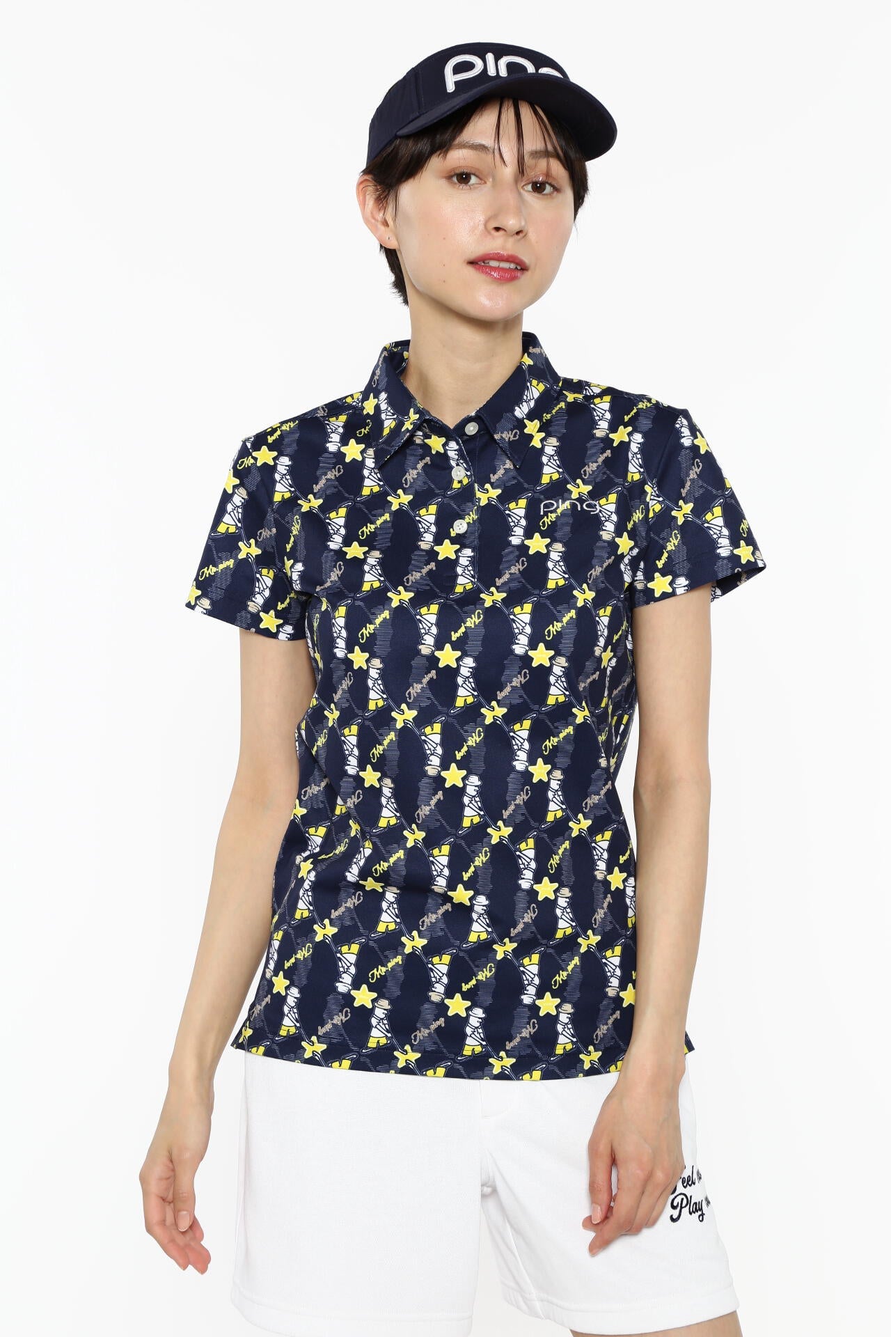 【PING APPAREL】Mr.PING総柄プリント半袖ポロシャツ ＜NATIVE＞ (LADIES)