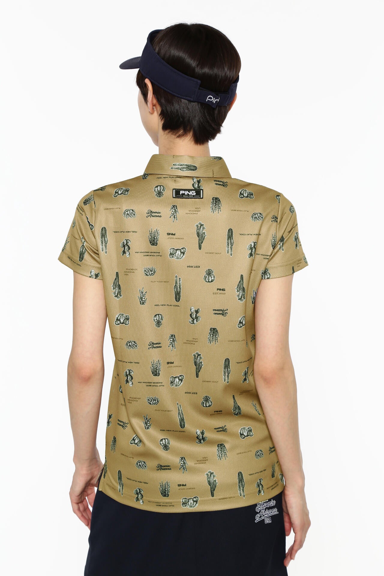 【PING APPAREL】サボテン柄 クイックドライ半袖ポロシャツ ＜NATIVE＞ (LADIES)