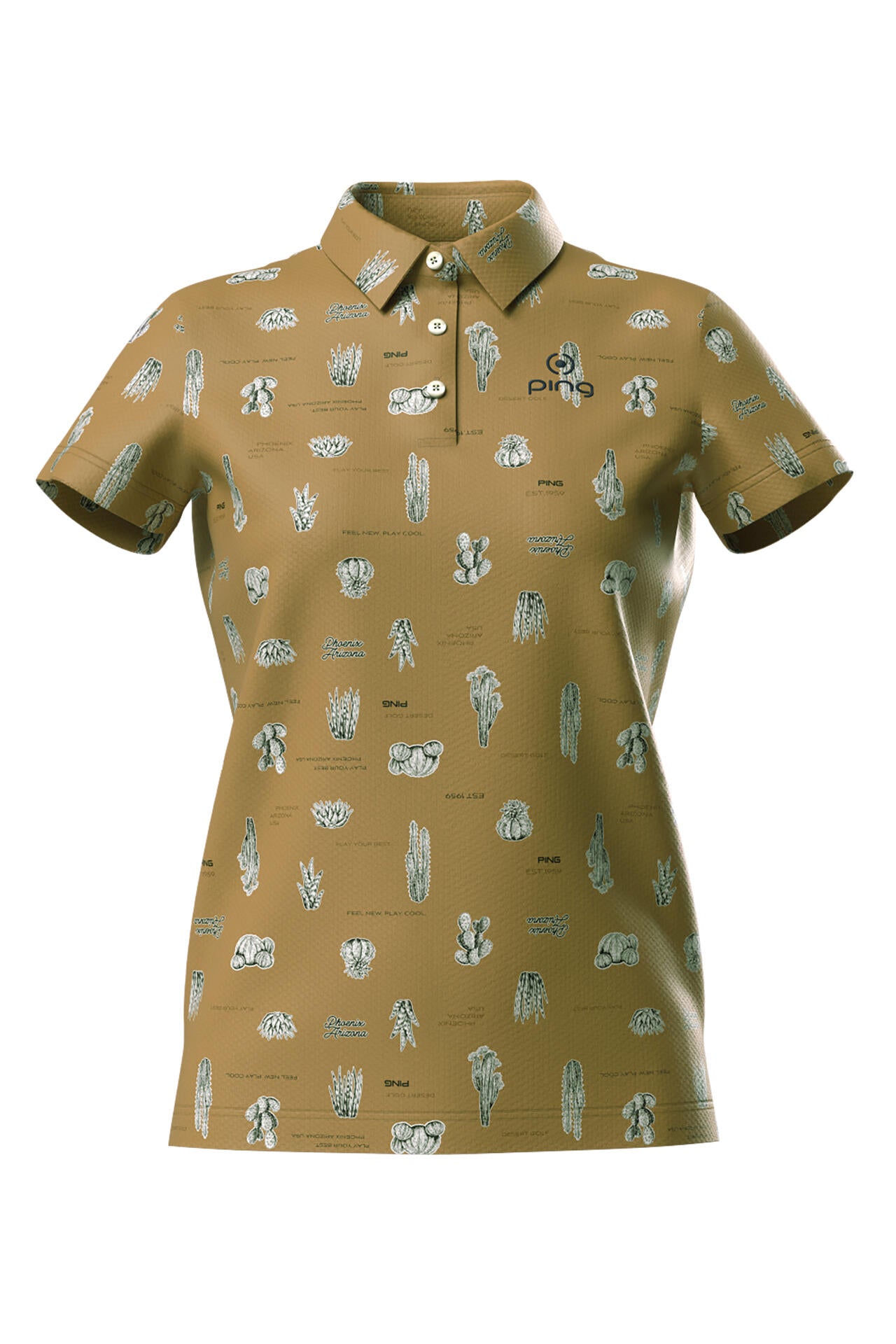 【PING APPAREL】サボテン柄 クイックドライ半袖ポロシャツ ＜NATIVE＞ (LADIES)
