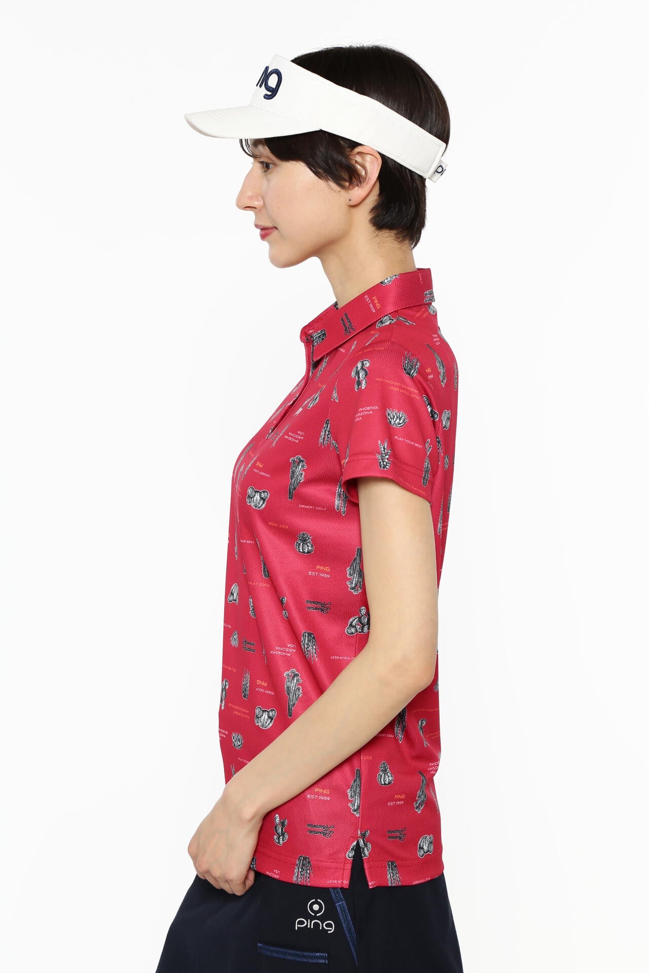 【PING APPAREL】サボテン柄 クイックドライ半袖ポロシャツ ＜NATIVE＞ (LADIES)
