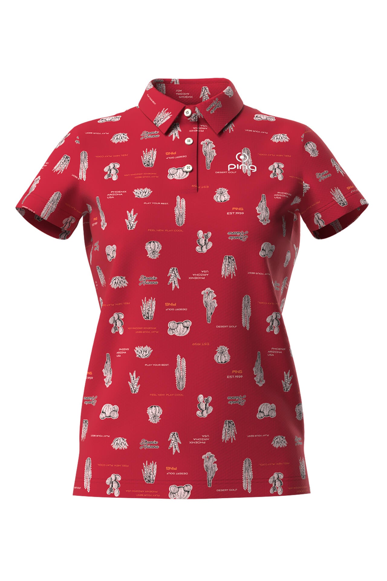 【PING APPAREL】サボテン柄 クイックドライ半袖ポロシャツ ＜NATIVE＞ (LADIES)