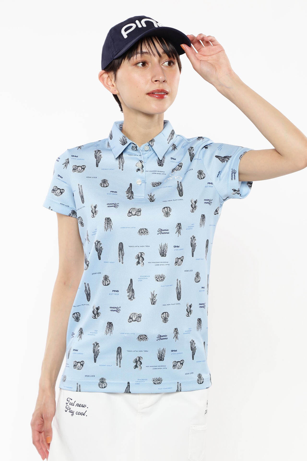 【PING APPAREL】サボテン柄 クイックドライ半袖ポロシャツ ＜NATIVE＞ (LADIES)
