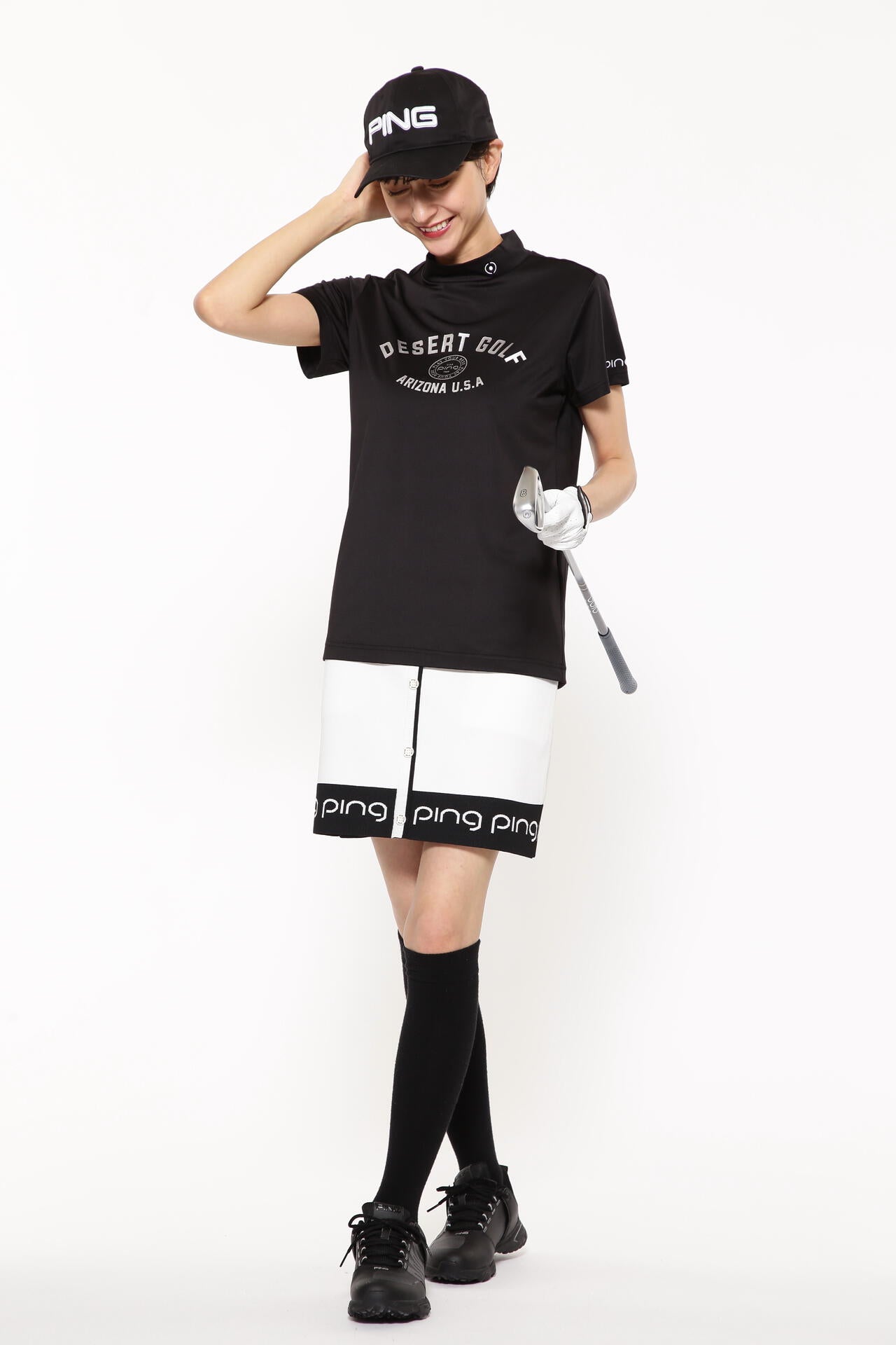【PING APPAREL】メッシュボーダージャガード半袖ハイネックカットソー ＜LADIES LINE＞ (LADIES)