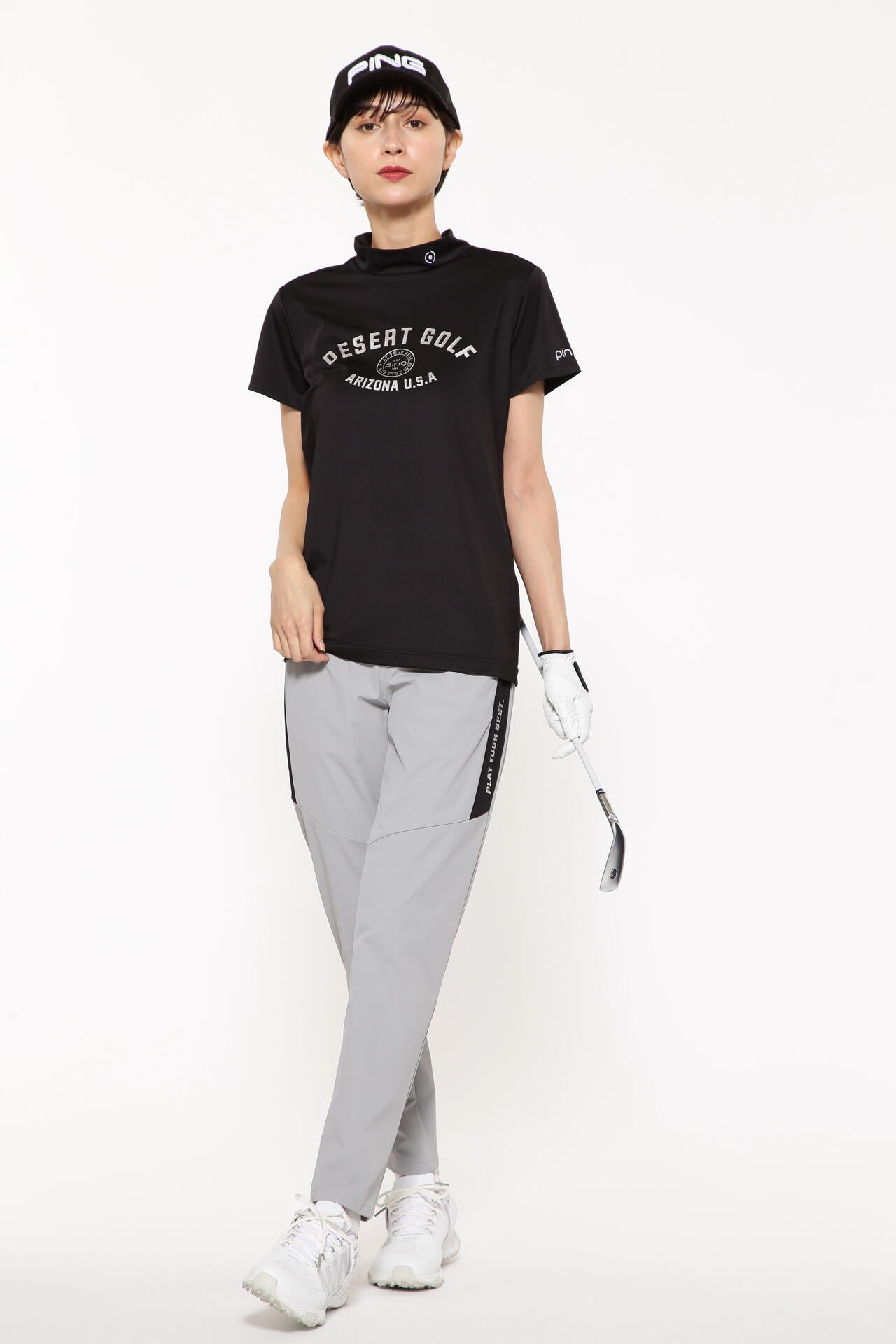 【PING APPAREL】メッシュボーダージャガード半袖ハイネックカットソー ＜LADIES LINE＞ (LADIES)