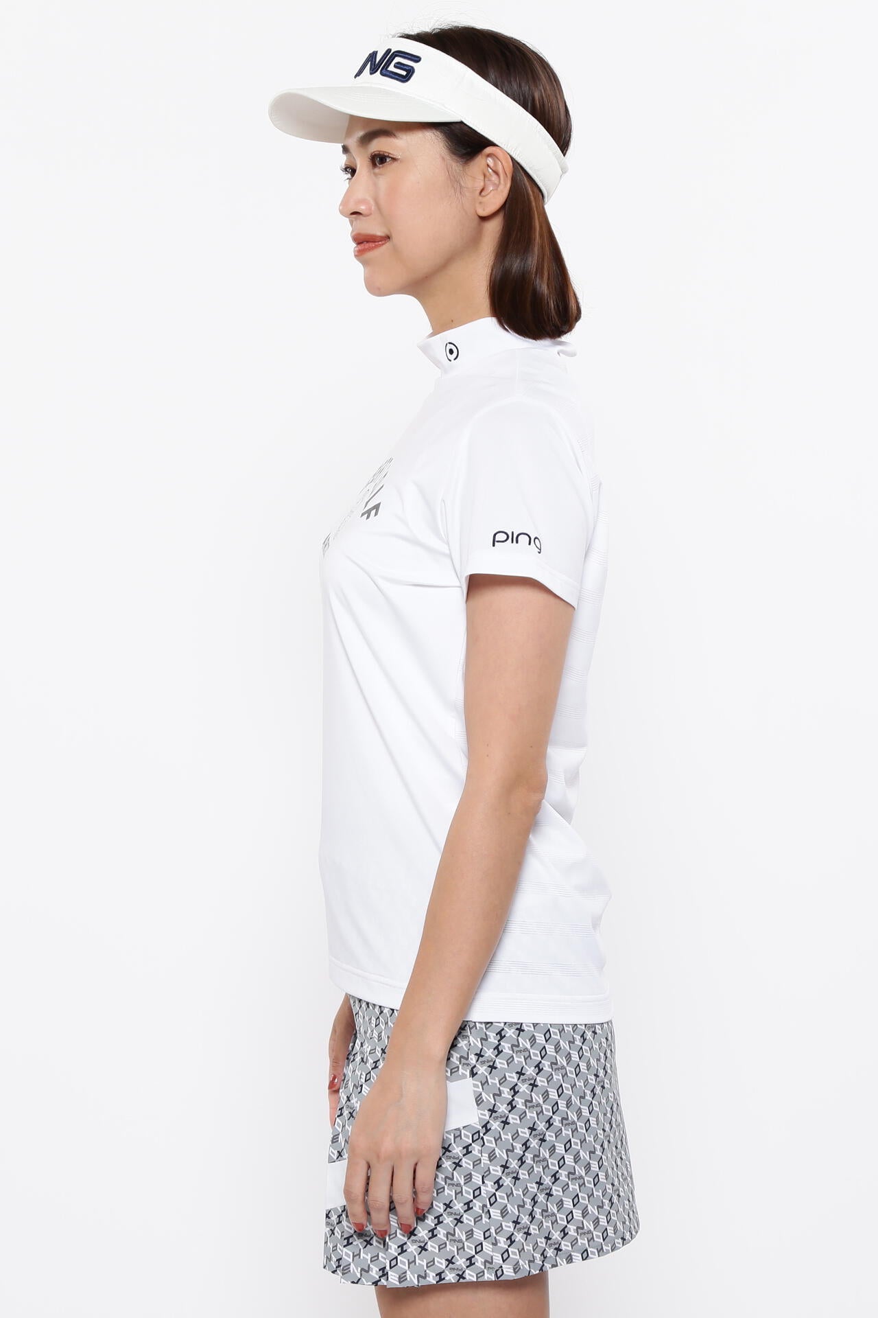 【PING APPAREL】メッシュボーダージャガード半袖ハイネックカットソー ＜LADIES LINE＞ (LADIES)