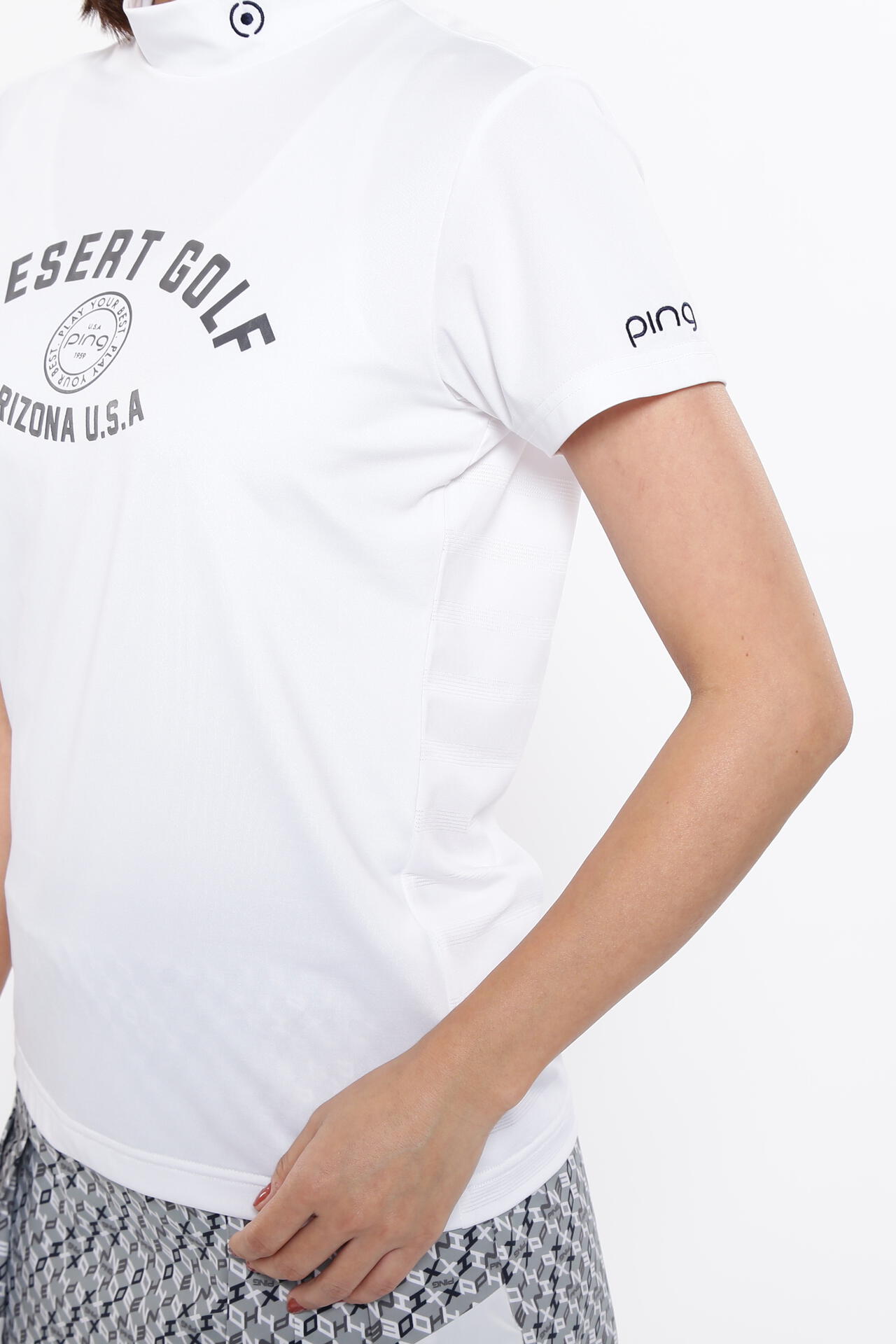 【PING APPAREL】メッシュボーダージャガード半袖ハイネックカットソー ＜LADIES LINE＞ (LADIES)