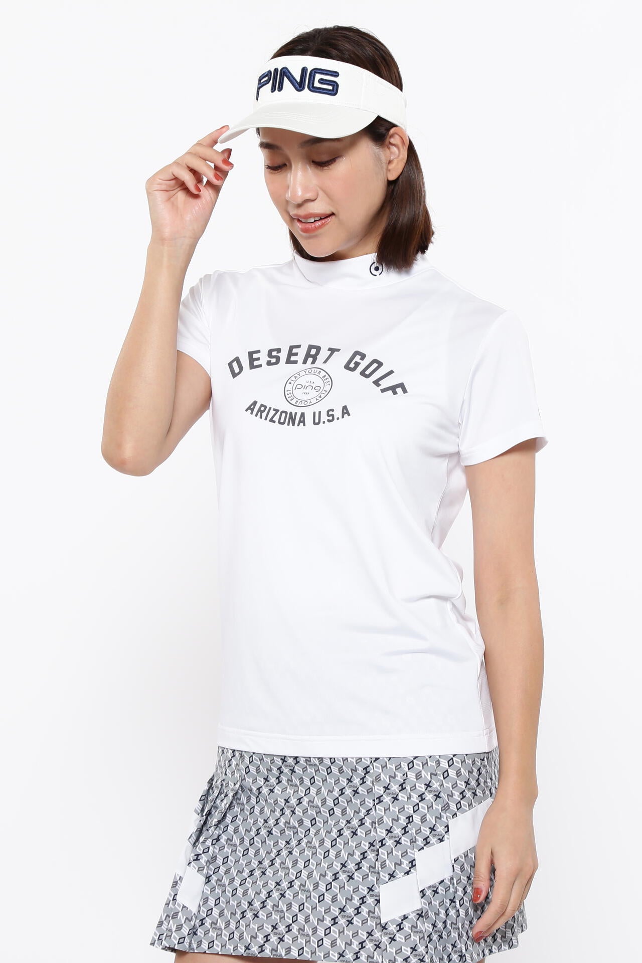 【PING APPAREL】メッシュボーダージャガード半袖ハイネックカットソー ＜LADIES LINE＞ (LADIES)