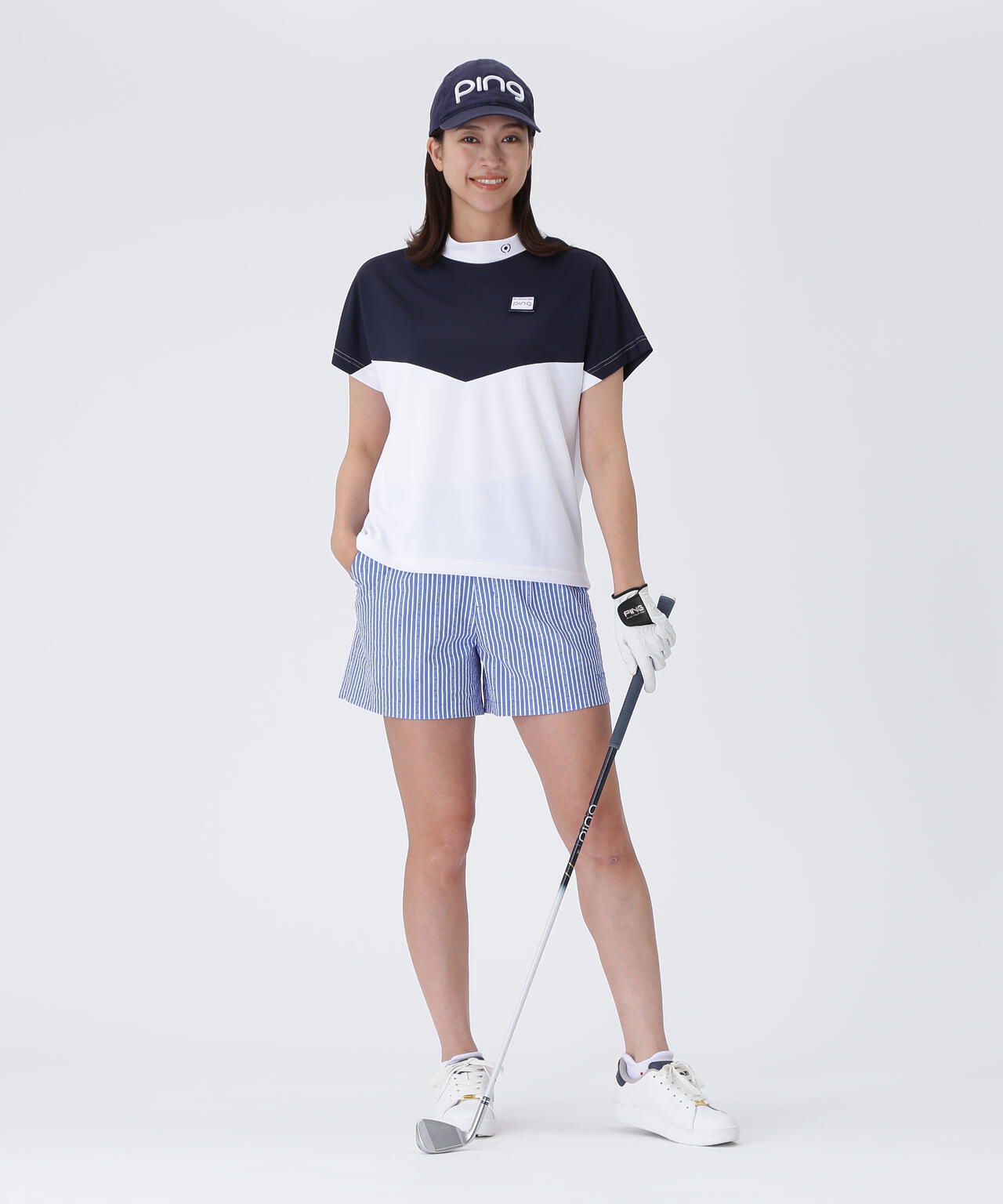 【PING APPAREL】配色半袖ハイネックシャツ ＜LADIES LINE＞＜NATIVE＞ (LADIES)