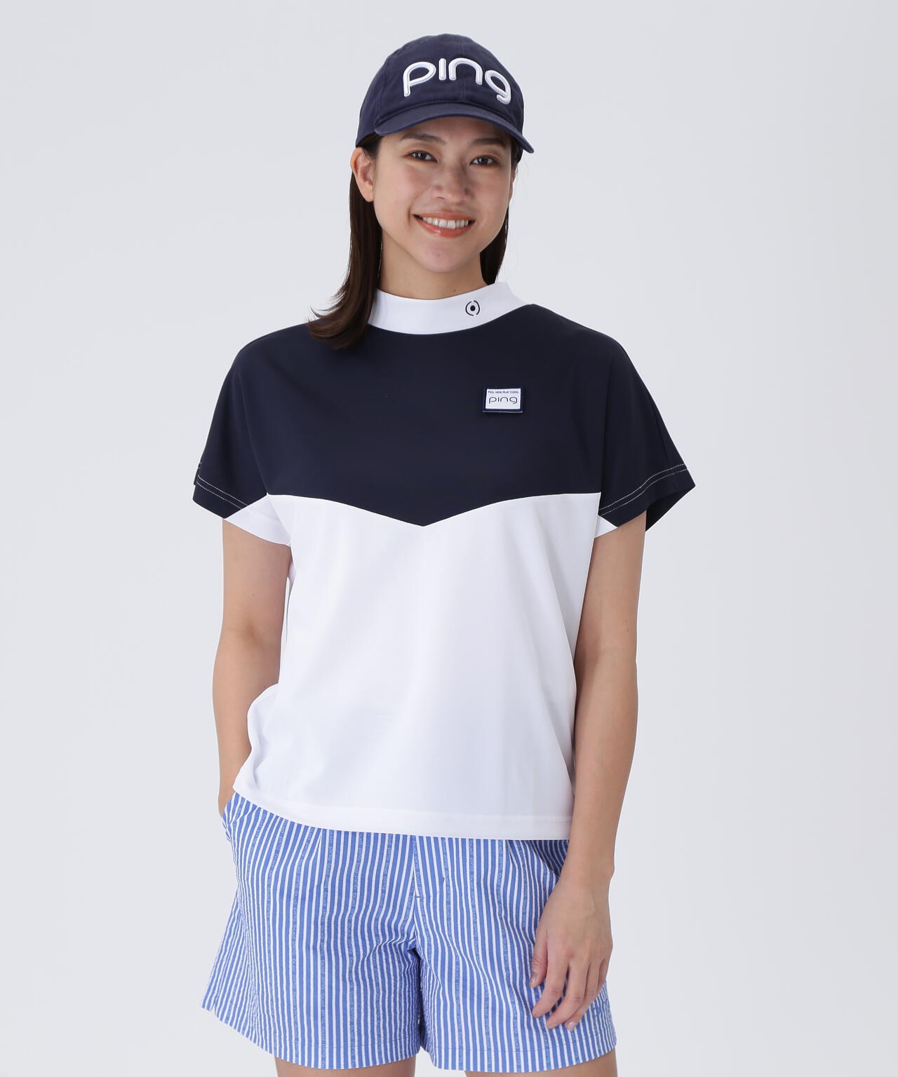 【PING APPAREL】配色半袖ハイネックシャツ ＜LADIES LINE＞＜NATIVE＞ (LADIES)